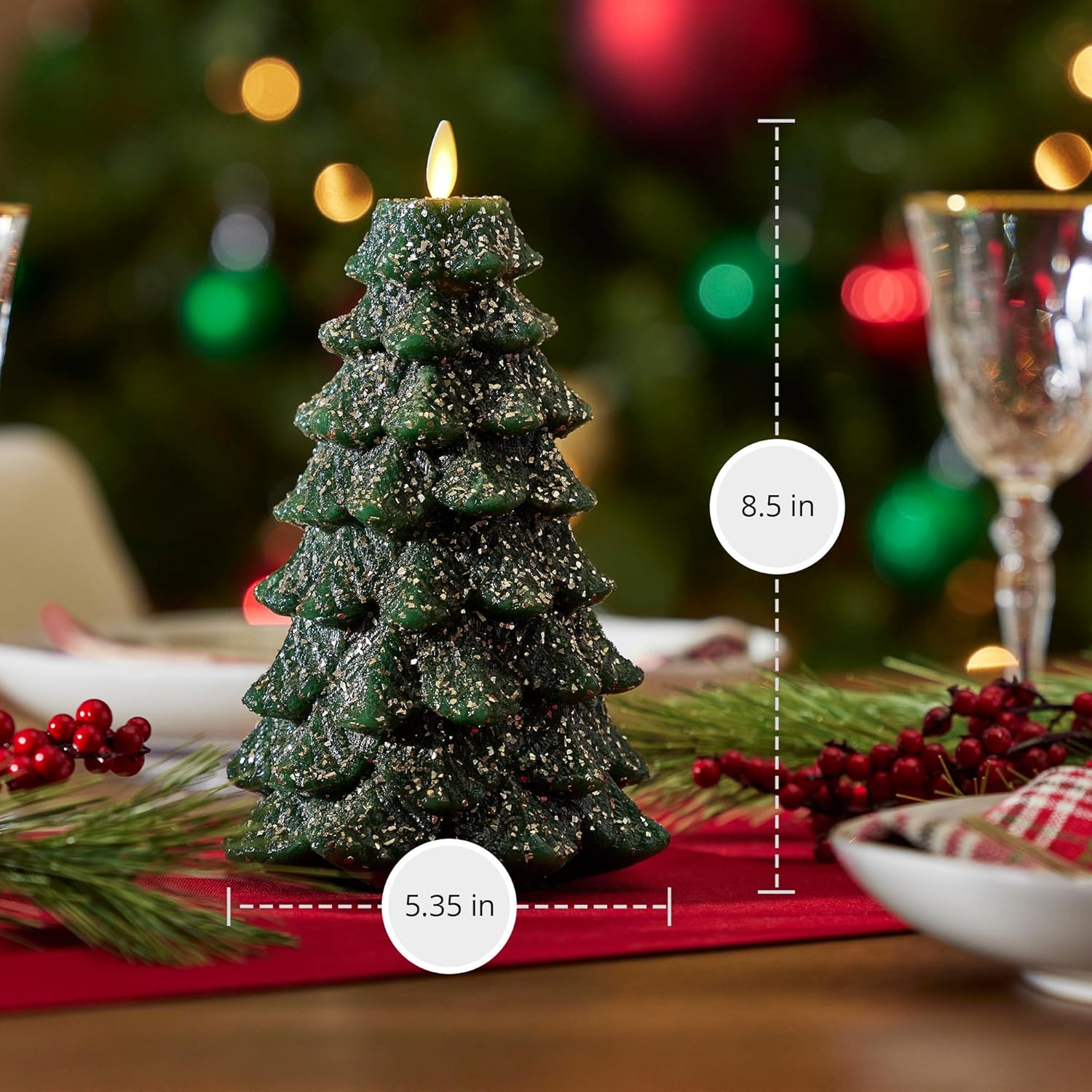 Luminara Vela sin llama, árbol de Navidad, 5.35 pulgadas de ancho x 8.5 pulgadas de alto, efecto de llama móvil, temporizador, listo para el control