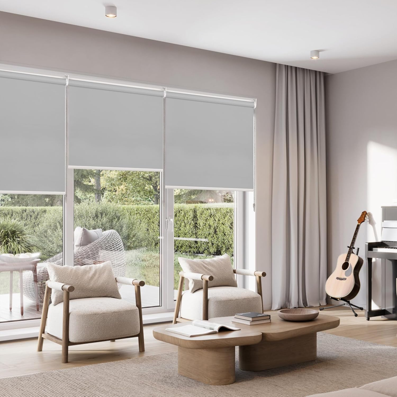 HausKit Persiana enrollable 100 % opaca, con aislamiento térmico, tela impermeable con protección UV, para oficina y hogar, fácil de instalar (gris,