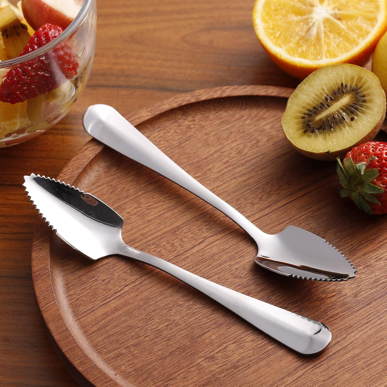 Cucharas de pomelo y cuchillo de toronja, juego de 7 cucharas de postre de acero inoxidable de grado alimenticio, cuchillo de fruta con acabado