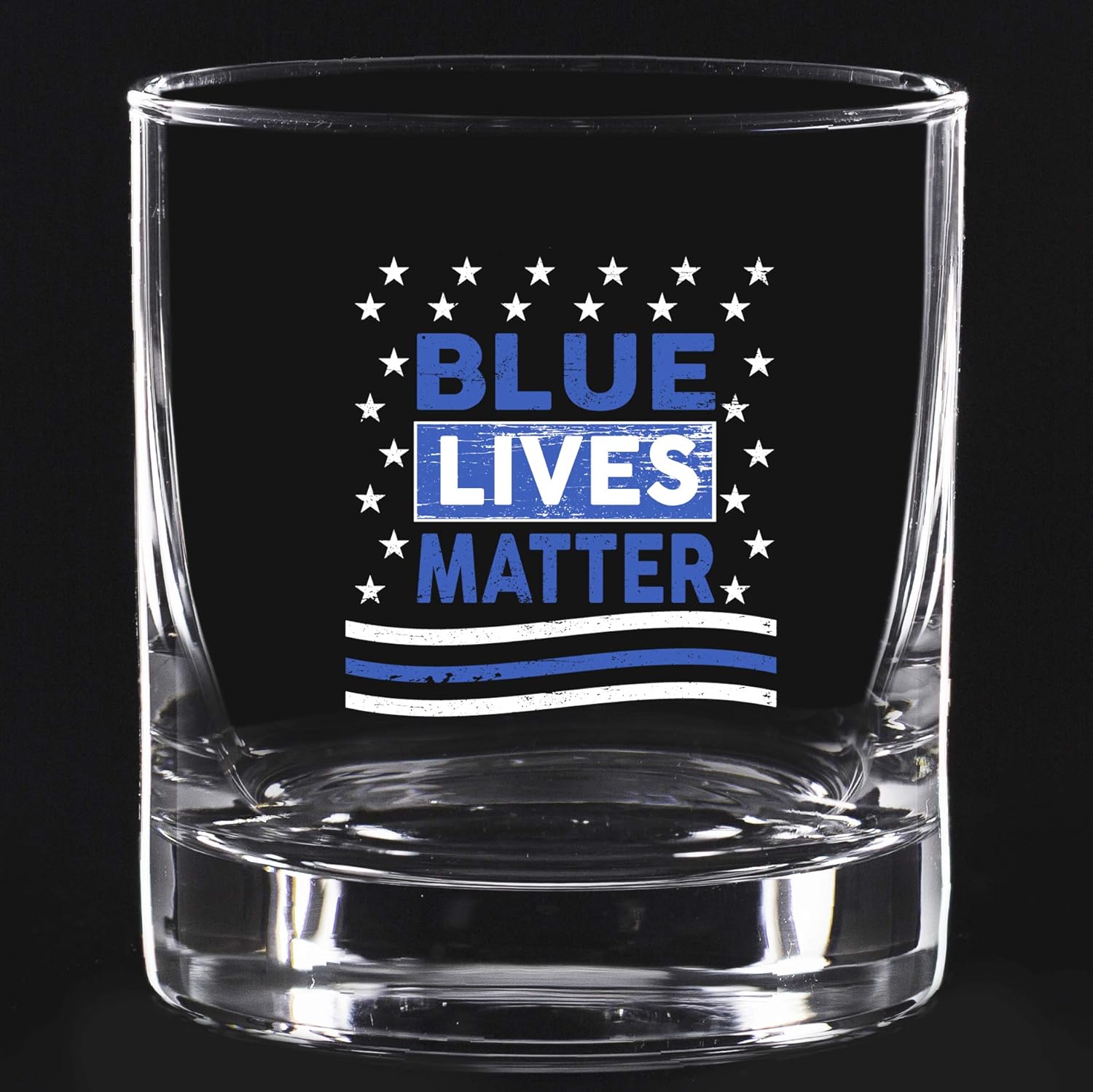 Lucky Shot Blue Lives Matter Design – Vaso de whisky escocés de 11 onzas, novedosos vasos de whisky a la antigua, vidrio clásico de rocas bajas