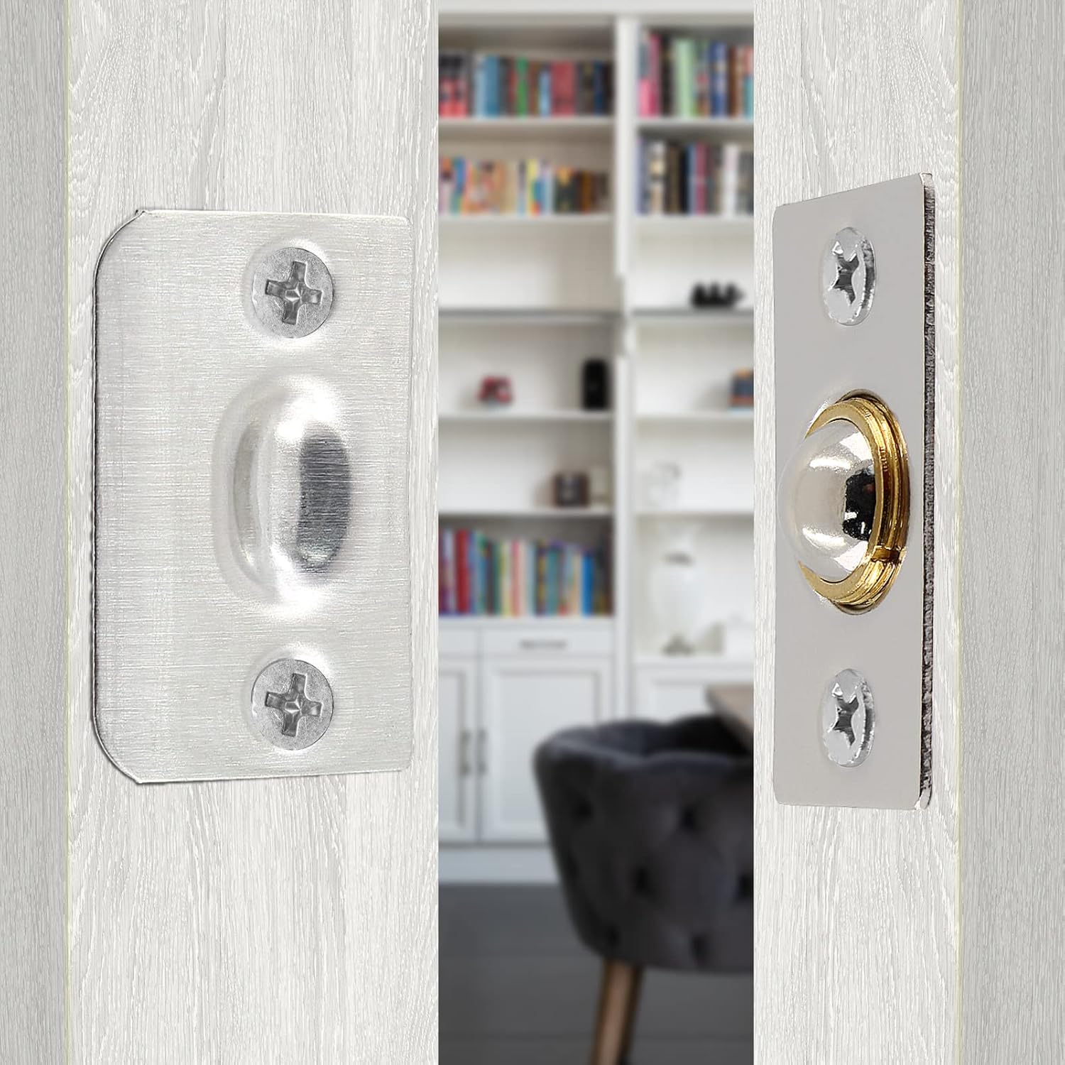 Auvotuis 2 unidades de acero inoxidable para puerta de armario, herrajes ajustables para puerta de cierre de bola con placa de golpeo para pestillo