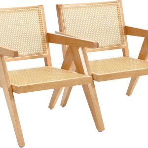 GOOLON Juego de 2 sillas decorativas de ratán, sillas de sala de estar, sillas de madera de diseño moderno de mediados de siglo con respaldo grande, GOOLON Juego de 2 sillas decorativas de ratán, sillas de sala de estar, sillas de madera de diseño moderno de mediados de siglo con respaldo grande,