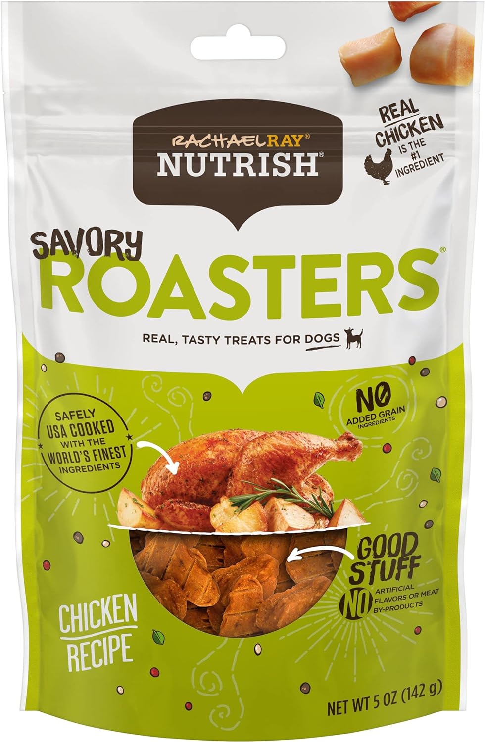 Rachael Ray Nutrish Savory Roasters – Golosinas de carne real para perros, receta de pollo asado, 5 onzas (paquete de 5), sin granos