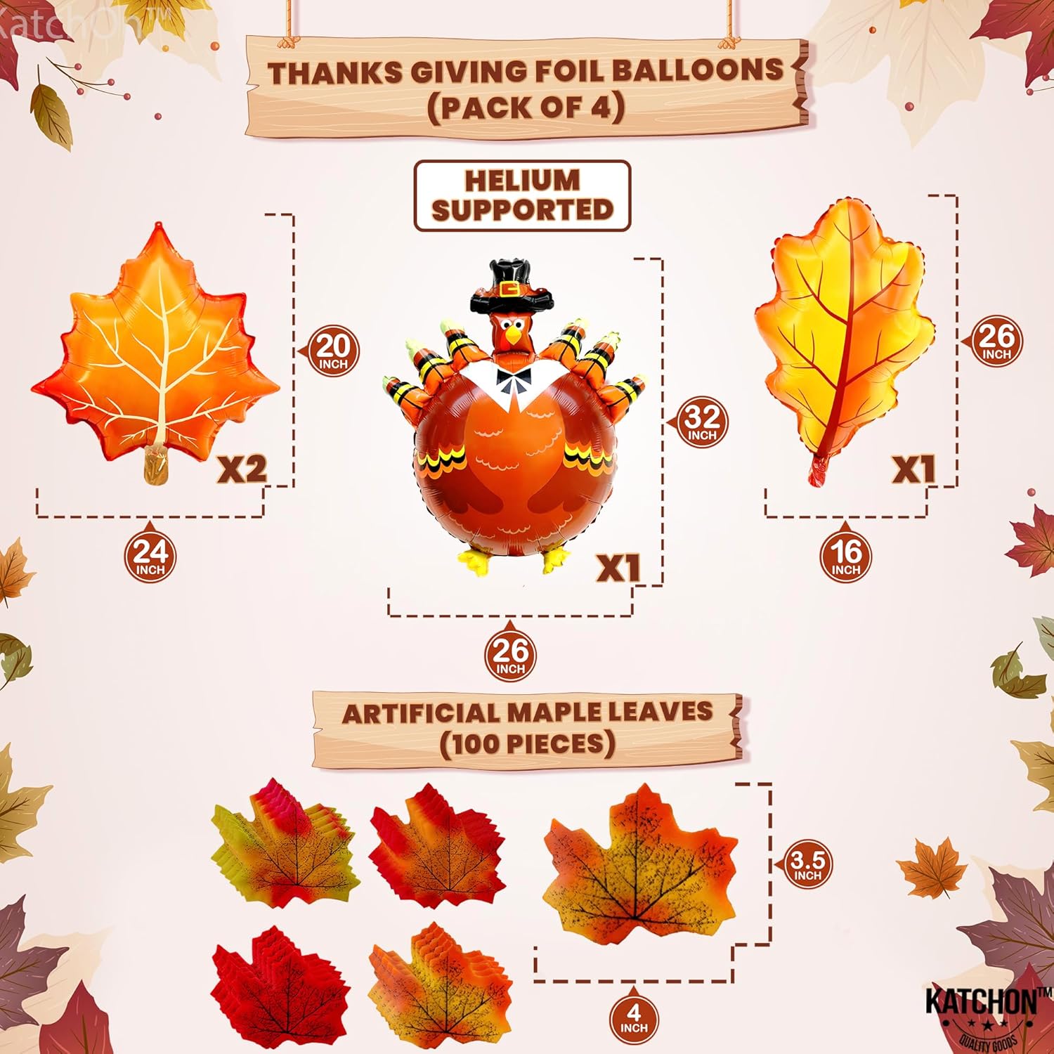 KatchOn, Kit de arco de globos de Acción de Gracias, paquete de 206, guirnalda de globos de Acción de Gracias, globos de arce y hojas de otoño,