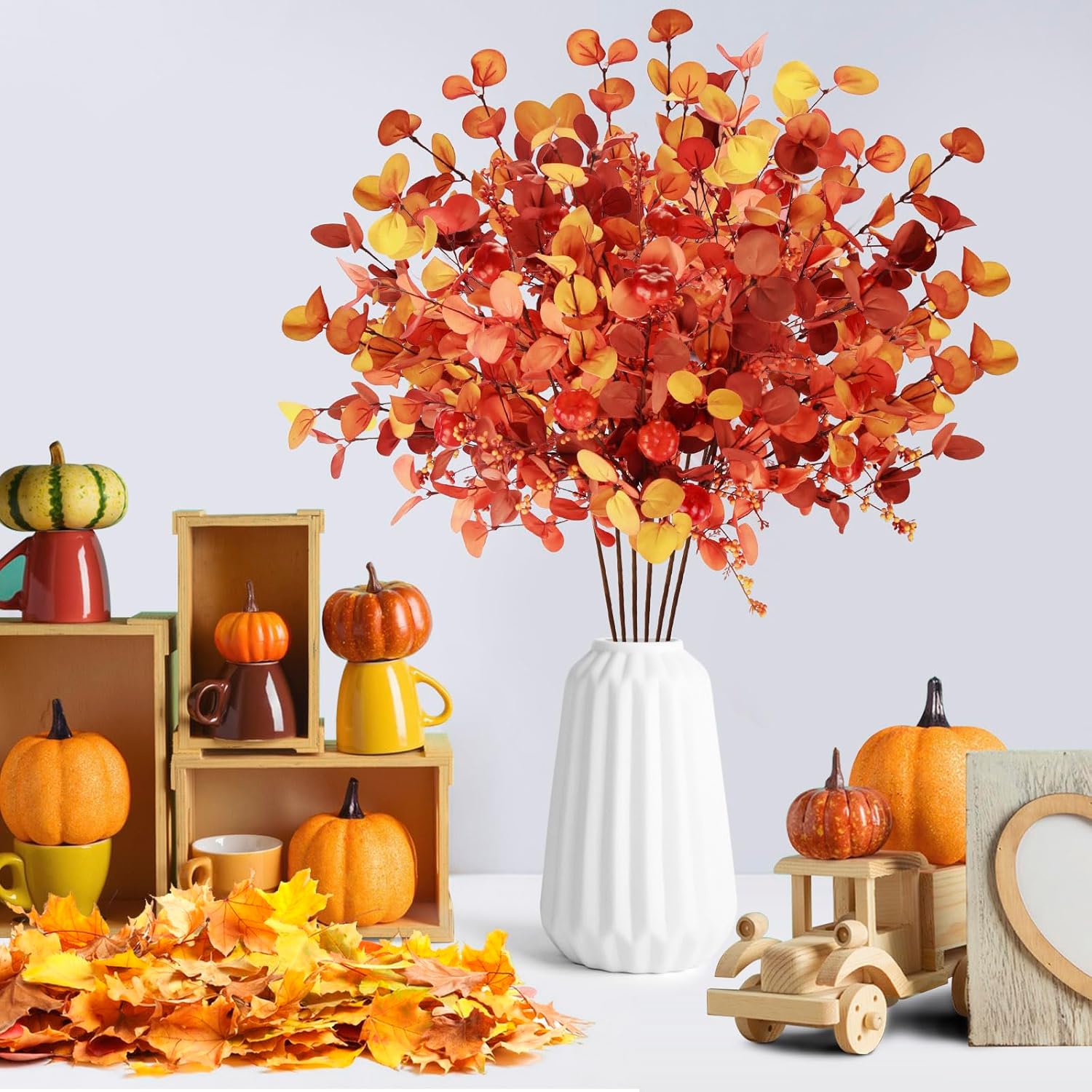 ultimatumX 6 tallos de otoño para jarrones, tallos artificiales de bayas de calabaza para otoño, decoración de interiores y exteriores, tallo de