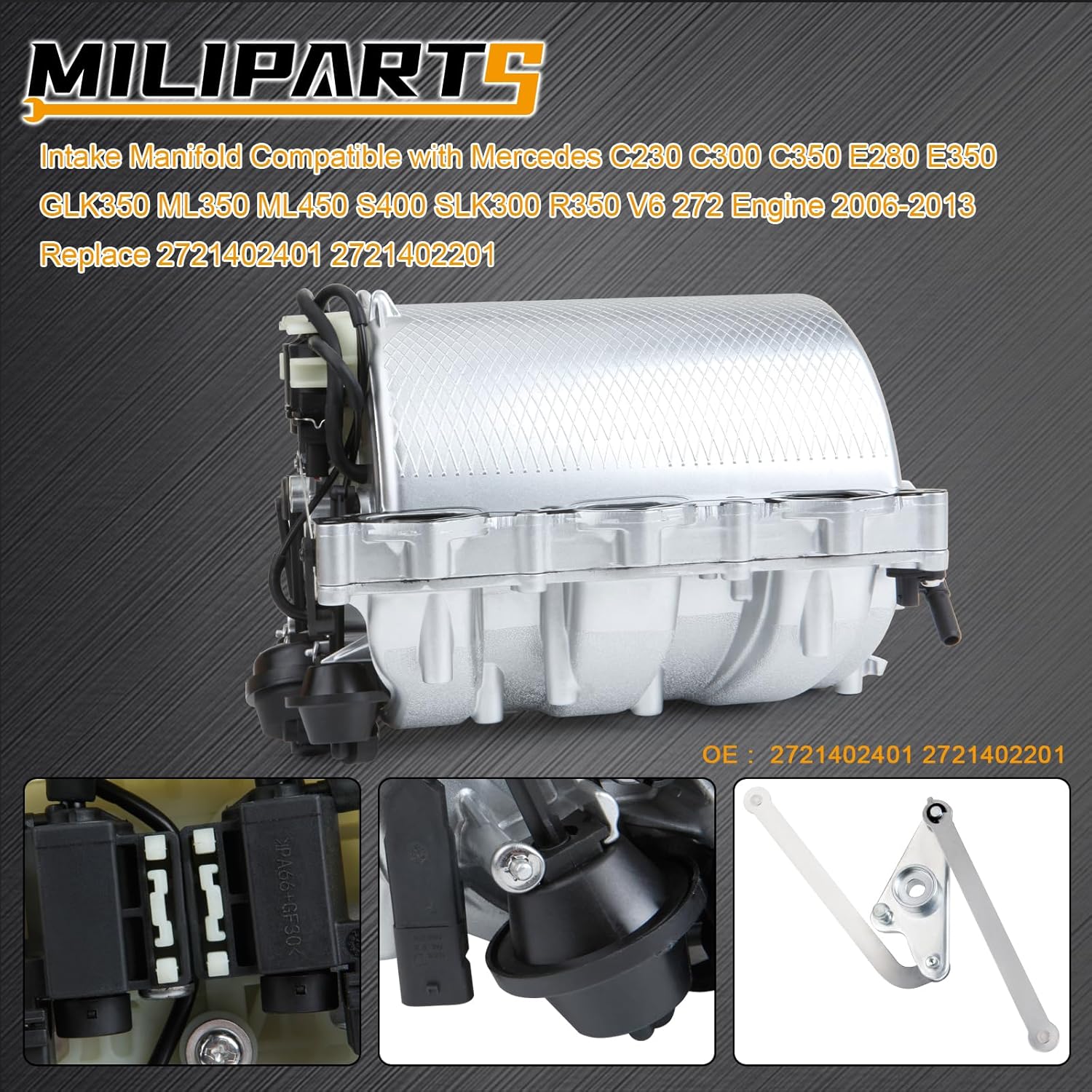 Colector de admisión compatible con Mercedes C230 C300 C350 E280 E350 GLK350 ML350 ML450 S400 SLK300 R350 V6 272 Motor 2006-2013 Reemplazo