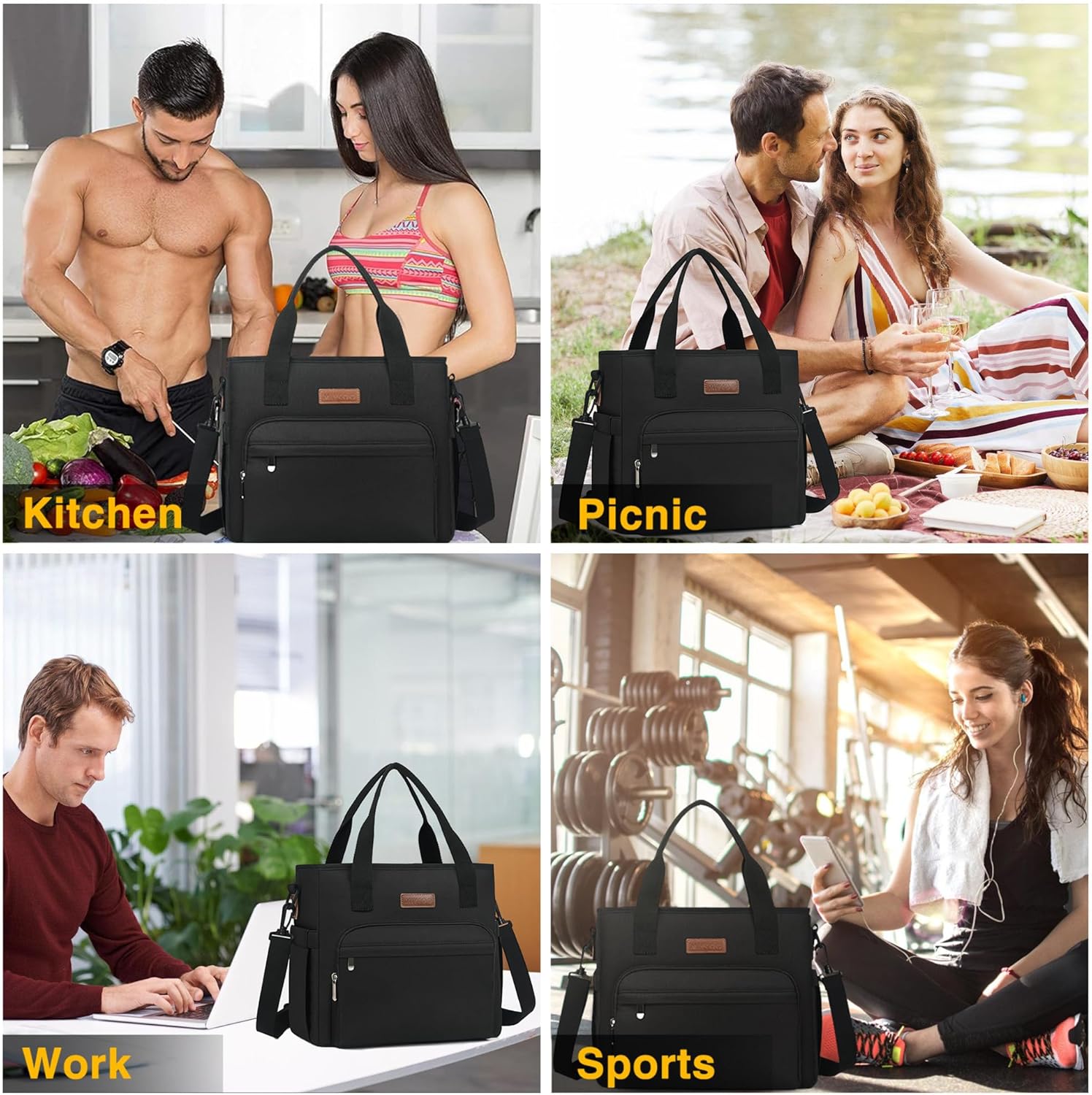 MIYCOO – Lonchera unisex, a prueba de fugas, con aislamiento, grande, con 2 compresas frías, color negro