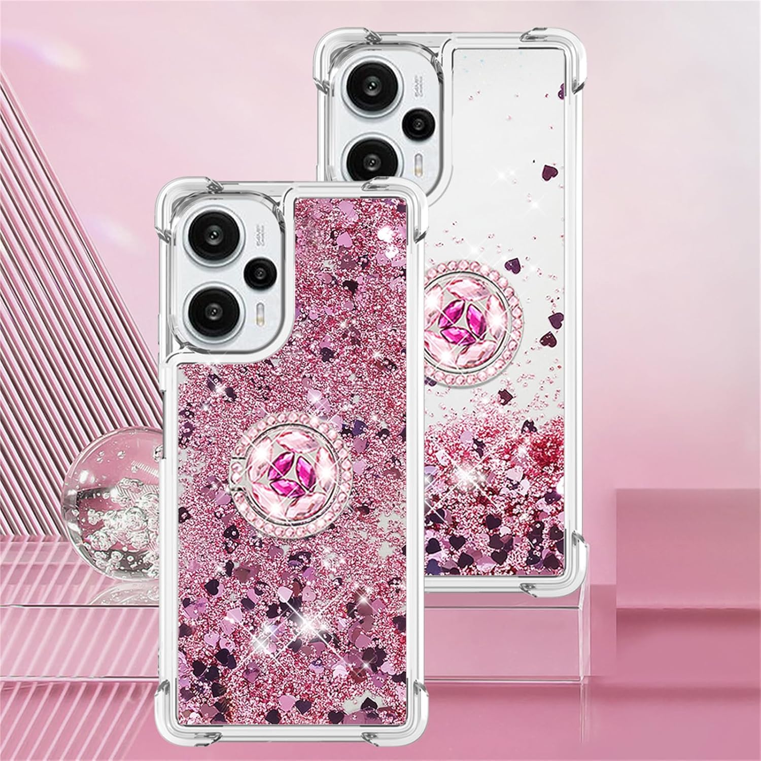 Funda con purpurina para Xiaomi Poco F5 para mujeres y niñas, cubierta líquida de TPU suave TPU con anillo de diamantes brillantes para Xiaomi Poco