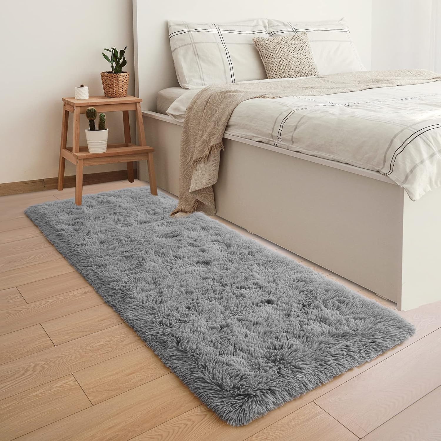 YJ.GWL Alfombras de pasillo esponjosas para dormitorio, sala de estar, alfombra de pelo suave de 2 x 4 pies, alfombra de felpa gris antideslizante