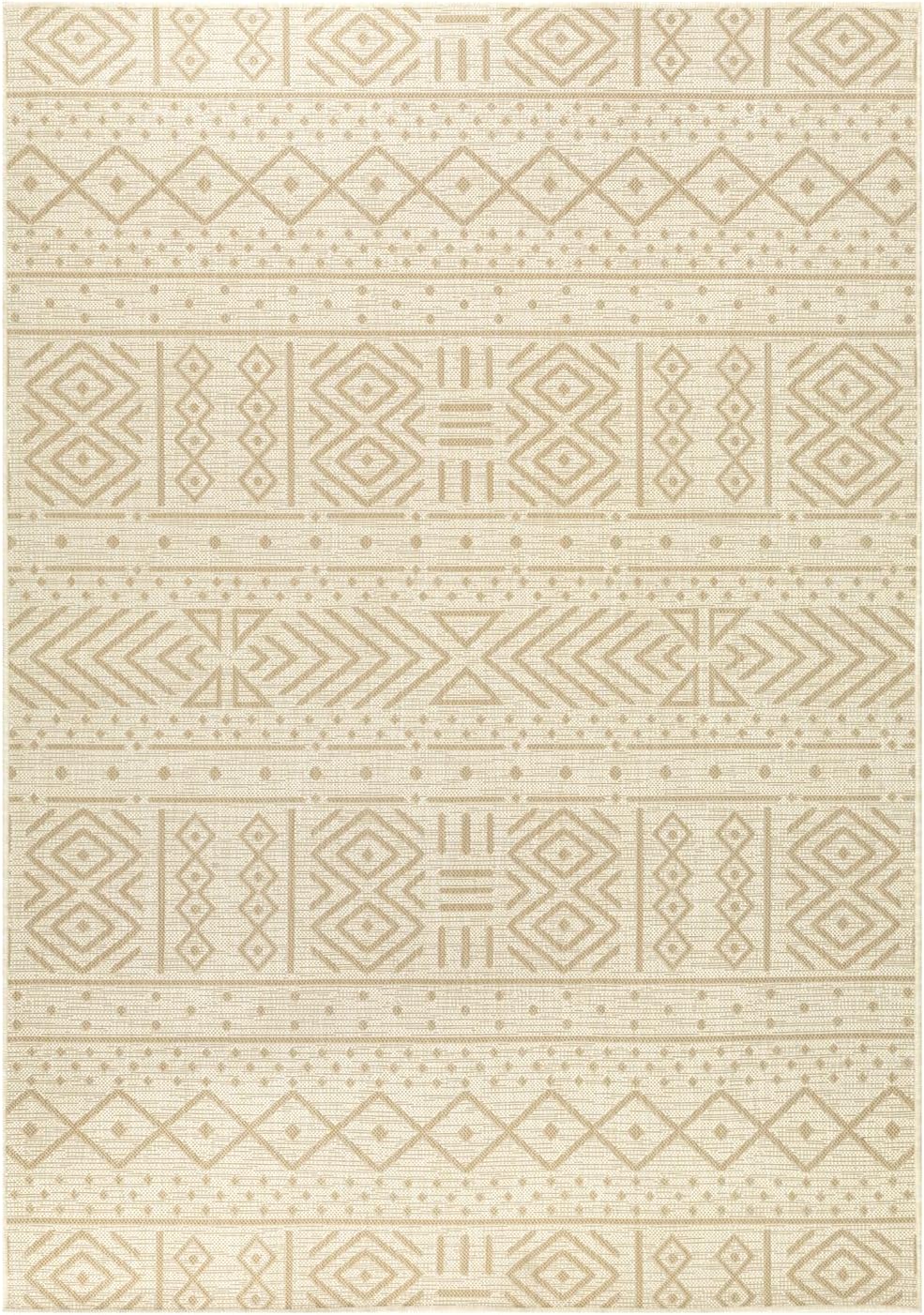 Antep Rugs Patio 5×7 – Alfombra bohemia del suroeste para exterioresinteriores (beige, 5 pies 3 pulgadas x 7 pies 6 pulgadas)
