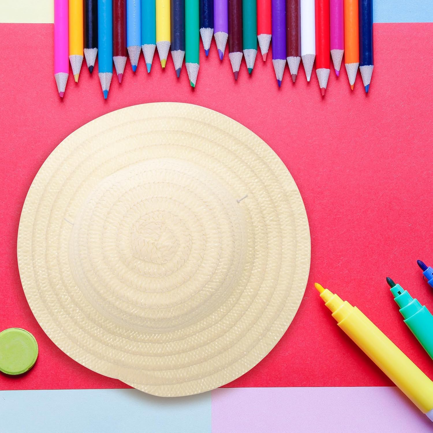 Gadpiparty 16 piezas DIY sombrero de paja juguetes niña sombreros de paja lisos para niños Suite hecho a sí mismo hierba natural niña niño blanco