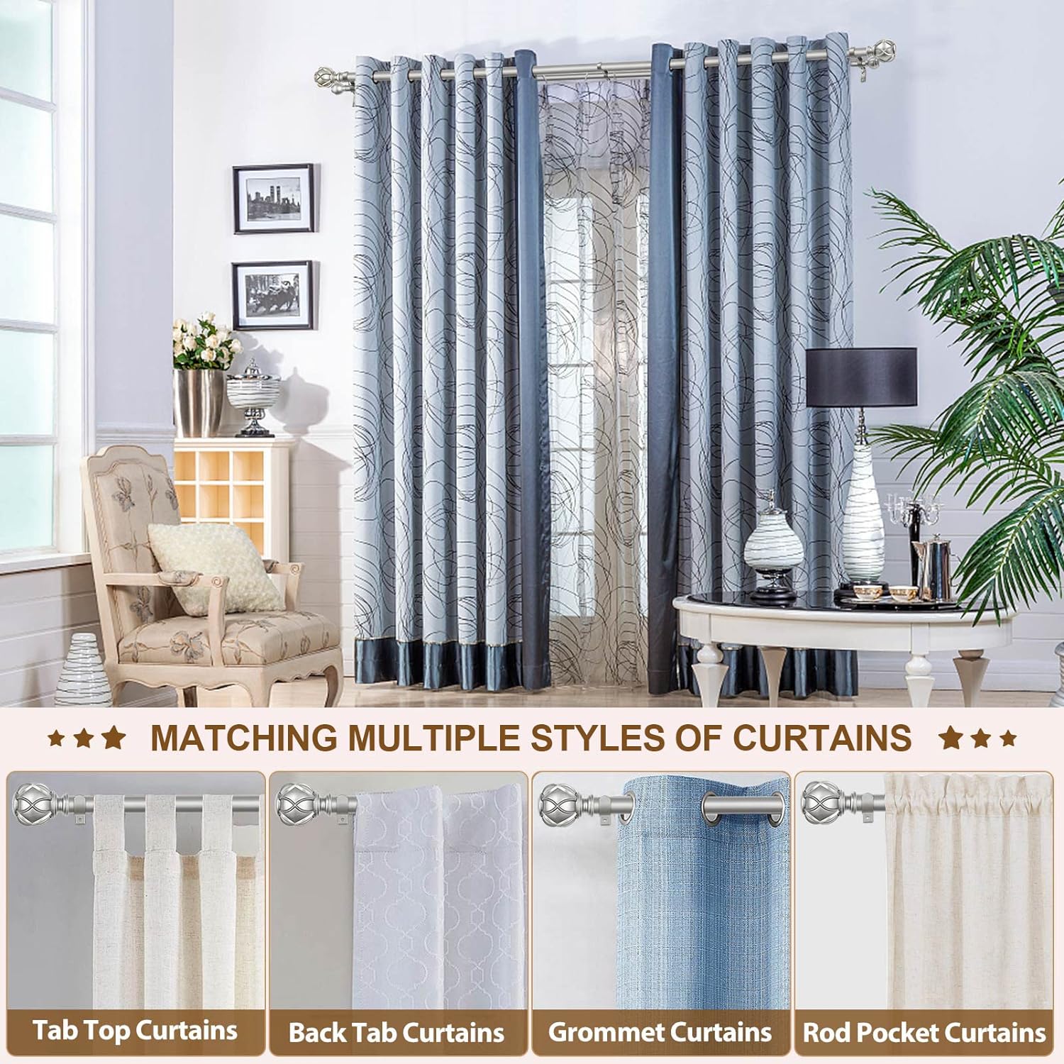 KAMANINA Barras de cortina dobles de 1 pulgada para ventanas de 36 a 72 pulgadas (3 a 6 pies), barra de cortina doble resistente, barra de cortina