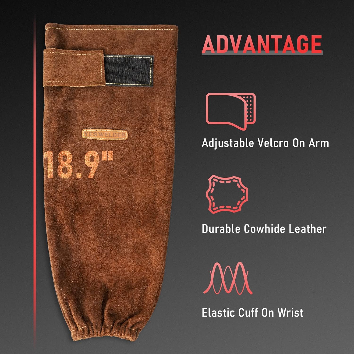 YESWELDER Mangas de soldadura de cuero resistentes al calor y a las llamas, mangas de trabajo para hombres y mujeres, Marrón