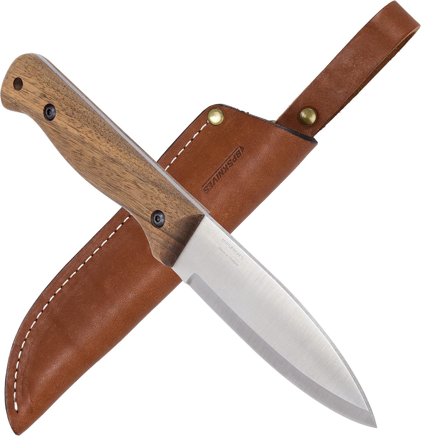 BPS Knives B1 SSH – Cuchillo bushcraft de acero inoxidable con funda de cuero, cuchillos de campamento, cuchillo de hoja fija de espiga completa