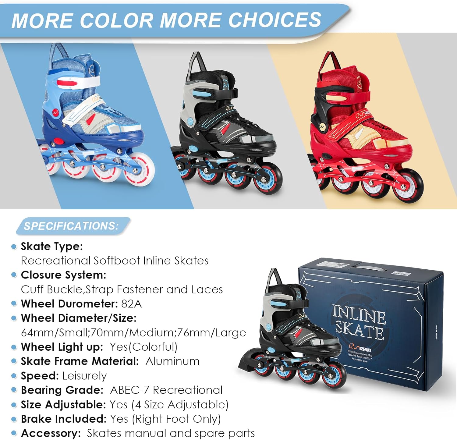 RunRRIn Adjustable Inline Skates for Kids and Adults with Full Light Up Wheels  Outdoor Roller Blades, Roller Skates for Girls and Boys, Men and