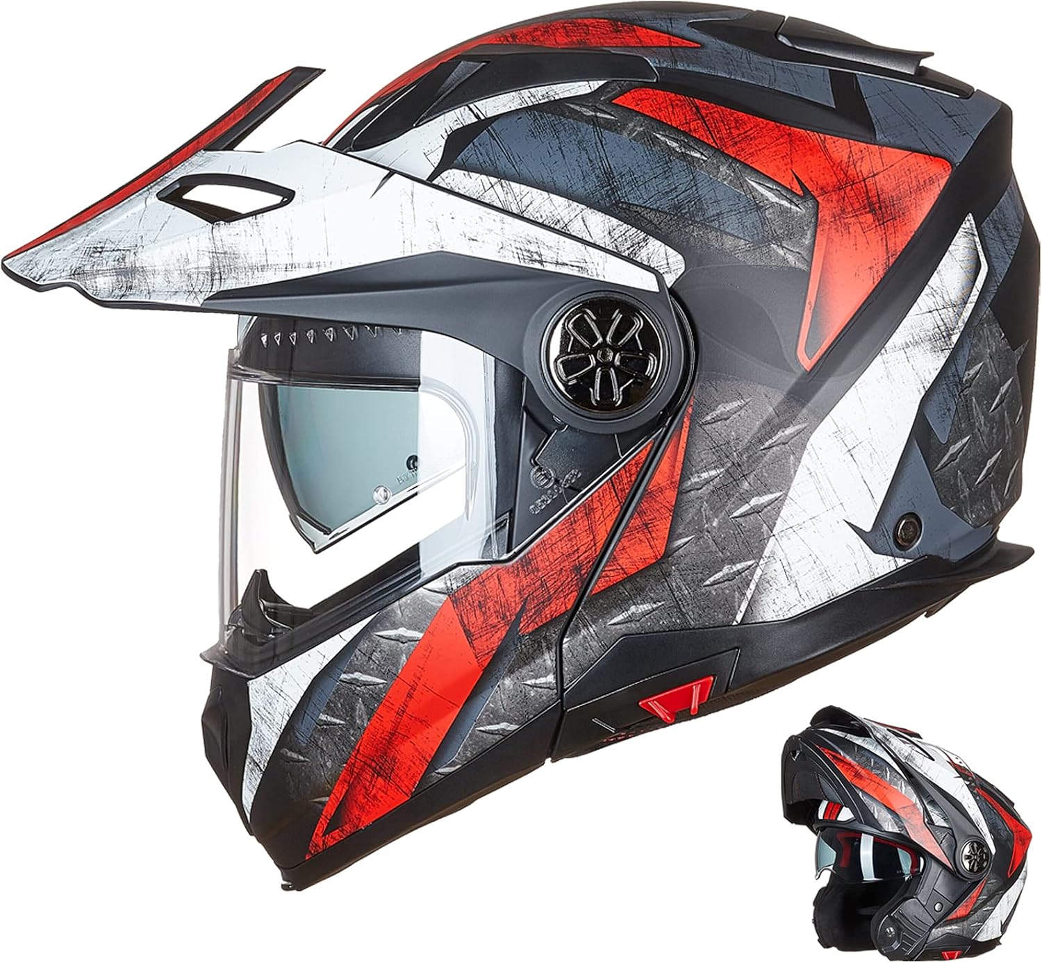 ILM Casco modular de motocicleta de cara completa para ATV, casco de moto de nieve tres en uno, con visera antiniebla Pinlock para hombres y