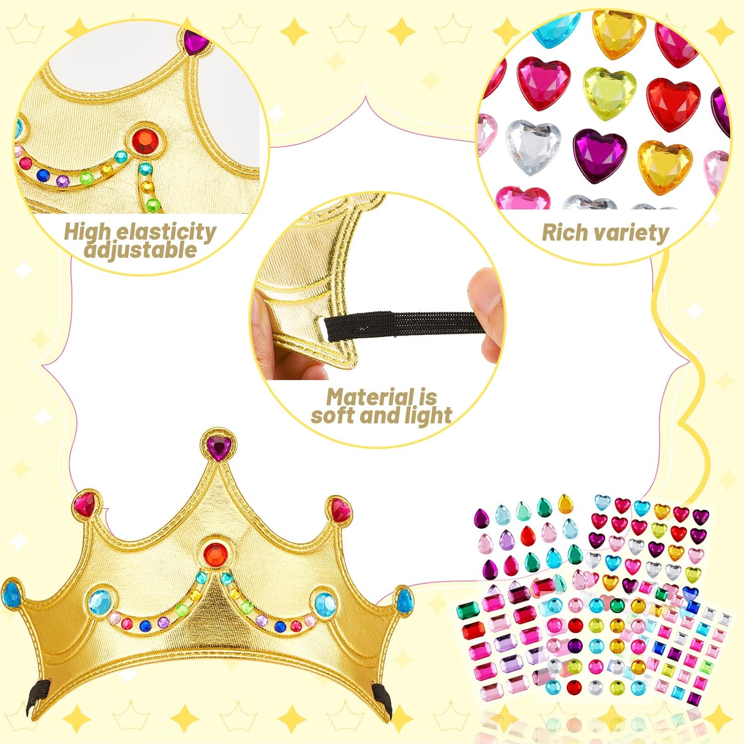 Epakh Juego de 27 coronas de fiesta de princesa, 16 piezas de coronas de princesa con 11 calcomanías de diamante, suministros de fiesta de princesa