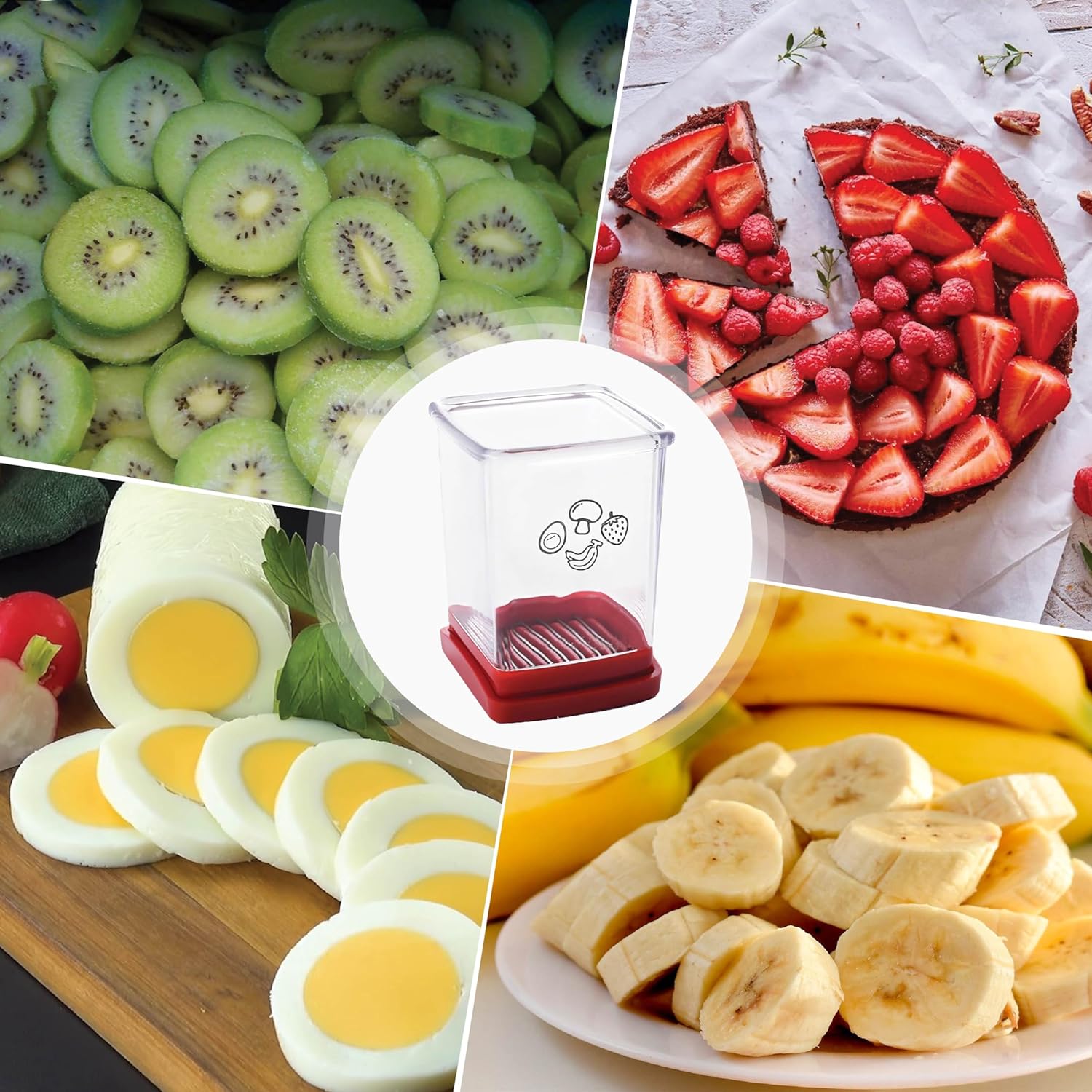 365Home Rebanador rápido de frutas y verduras, de acero inoxidable, cortador de huevos, cortador de fresas, para hacer rápidamente ensalada de
