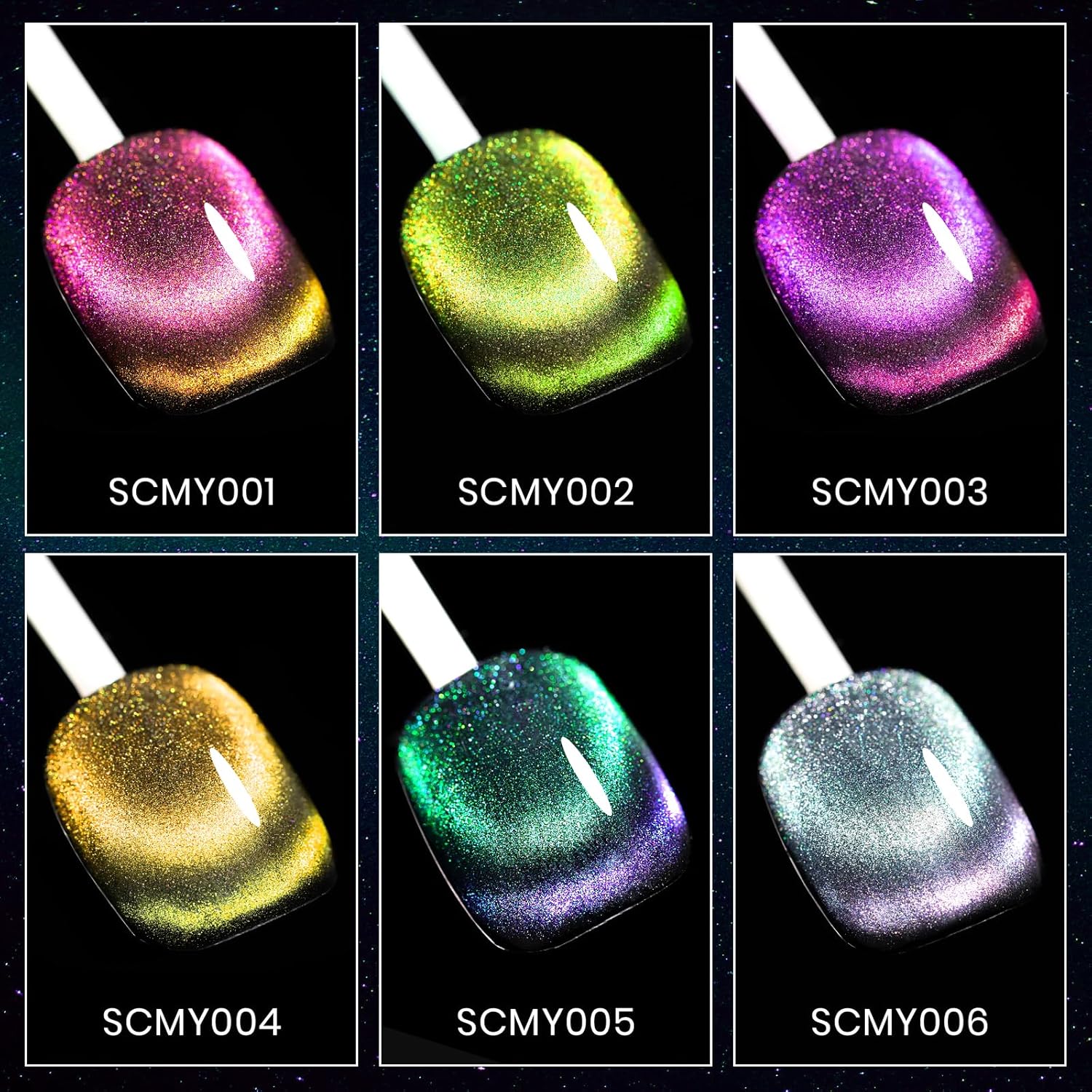 MIZHSE Chameleon – Esmalte de gel 9D de ojo de gato, 0.3 onzas líquidas, gel magnético holográfico de ojo de gato, galaxia holográfica, juego de