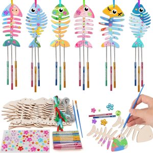 Beria Kits de campanillas de viento para niños, paquete de 12, haz tu propio carillón de viento de pescado, manualidades de madera para niños, Beria Kits de campanillas de viento para niños, paquete de 12, haz tu propio carillón de viento de pescado, manualidades de madera para niños,