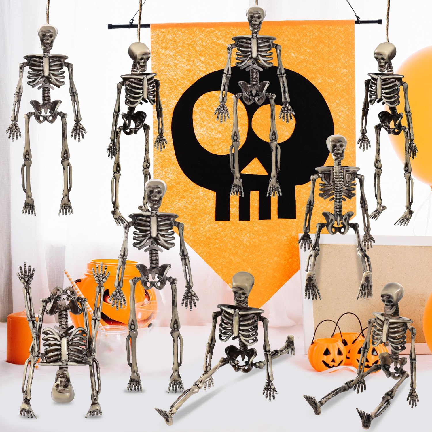 12 mini figuras de esqueleto, pequeñas figuras de esqueleto de plástico para manualidades, figuras de modelo antiguo de Halloween para decoración de