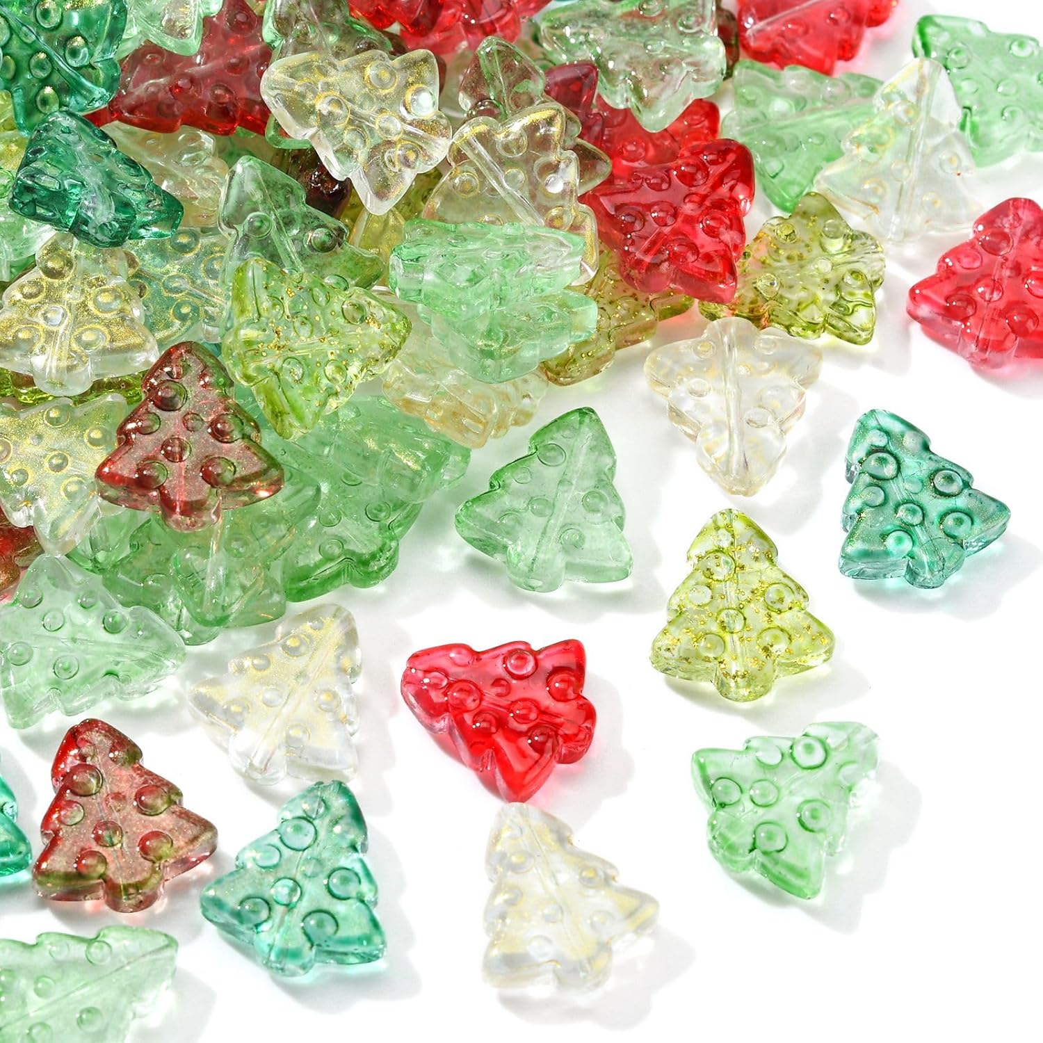 LiQunSweet 100 cuentas de cristal transparente con purpurina brillante para árbol de Navidad, cuentas espaciadoras sueltas para manualidades,