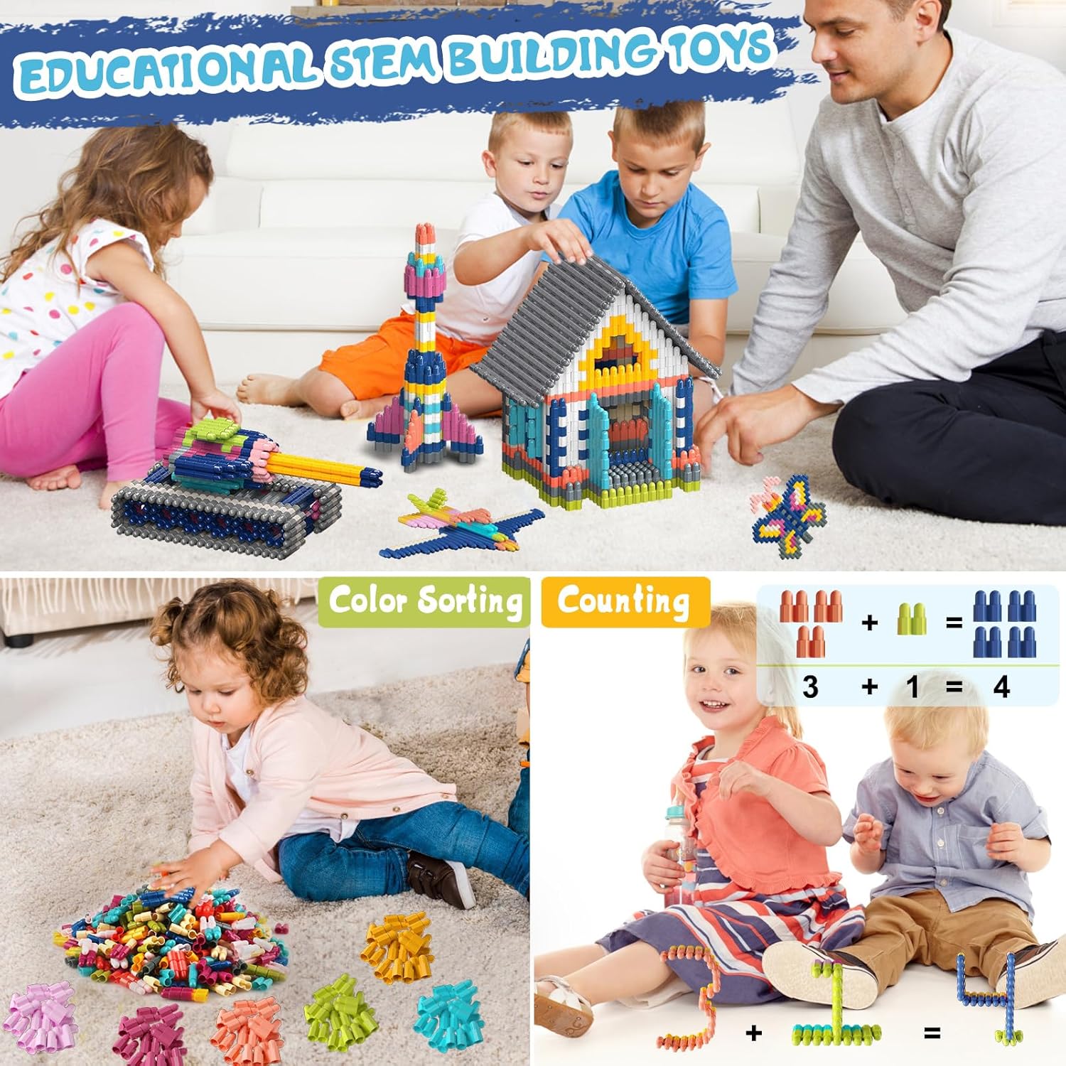Juguetes de construcción STEM para niños de 3 años en adelante, 1140 bloques de plástico en 10 colores, juguetes Montessori educativos preescolares