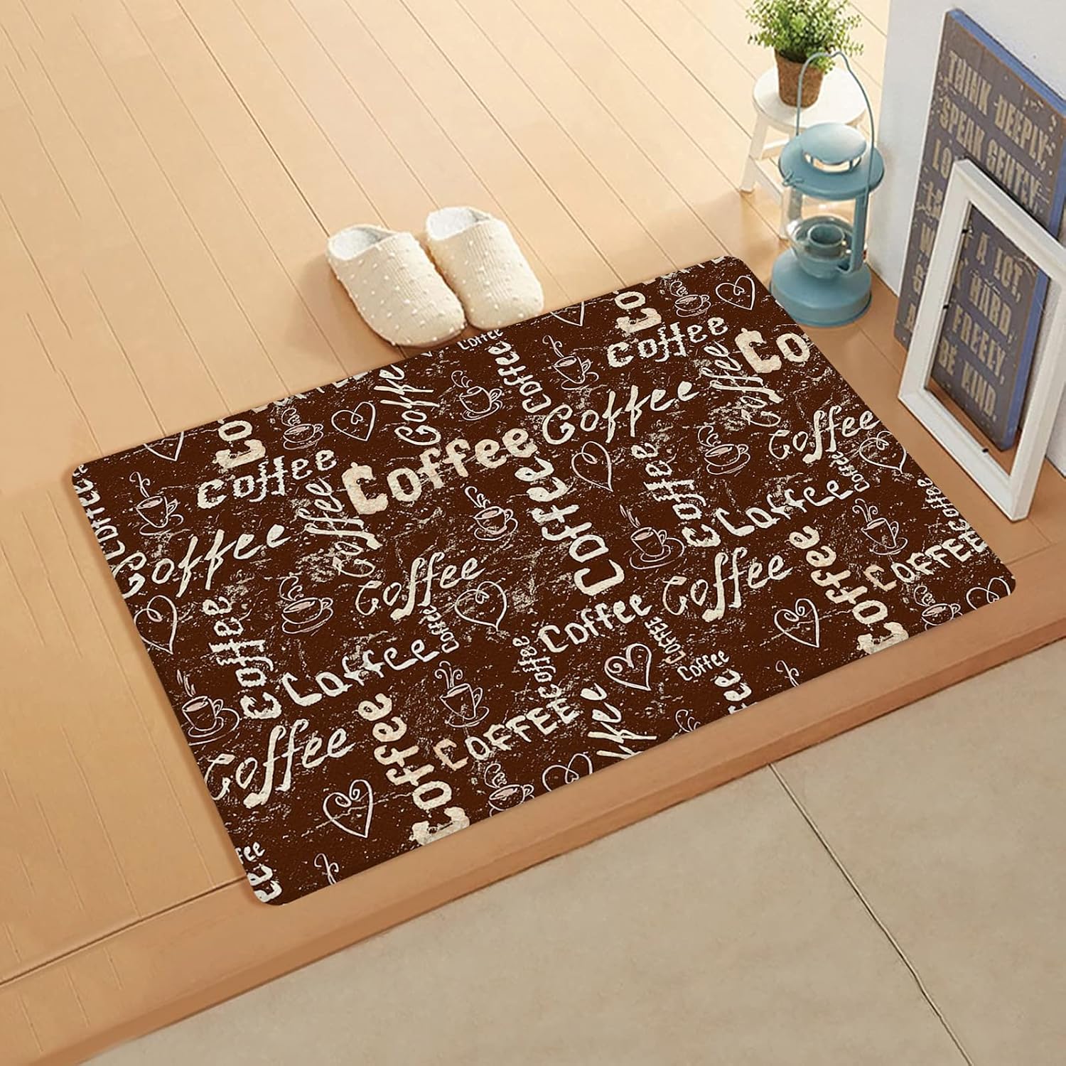 Tapete de bienvenida para puerta delantera, para interiores y exteriores, 24 x 16 pulgadas, color café rústico, tapete de PVC, antideslizante, para