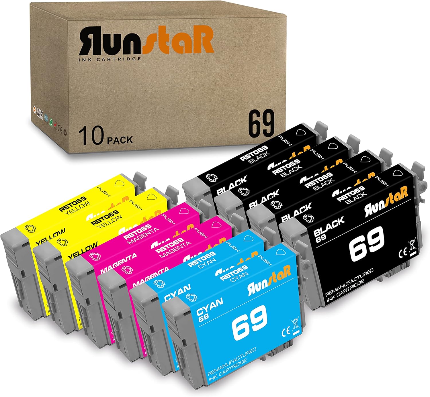 Run Star Cartucho de tinta remanufacturado 69 de repuesto para Epson 69 T069 uso para impresoras Epson Workforce 30 610 615 1100 1300 Stylus C120