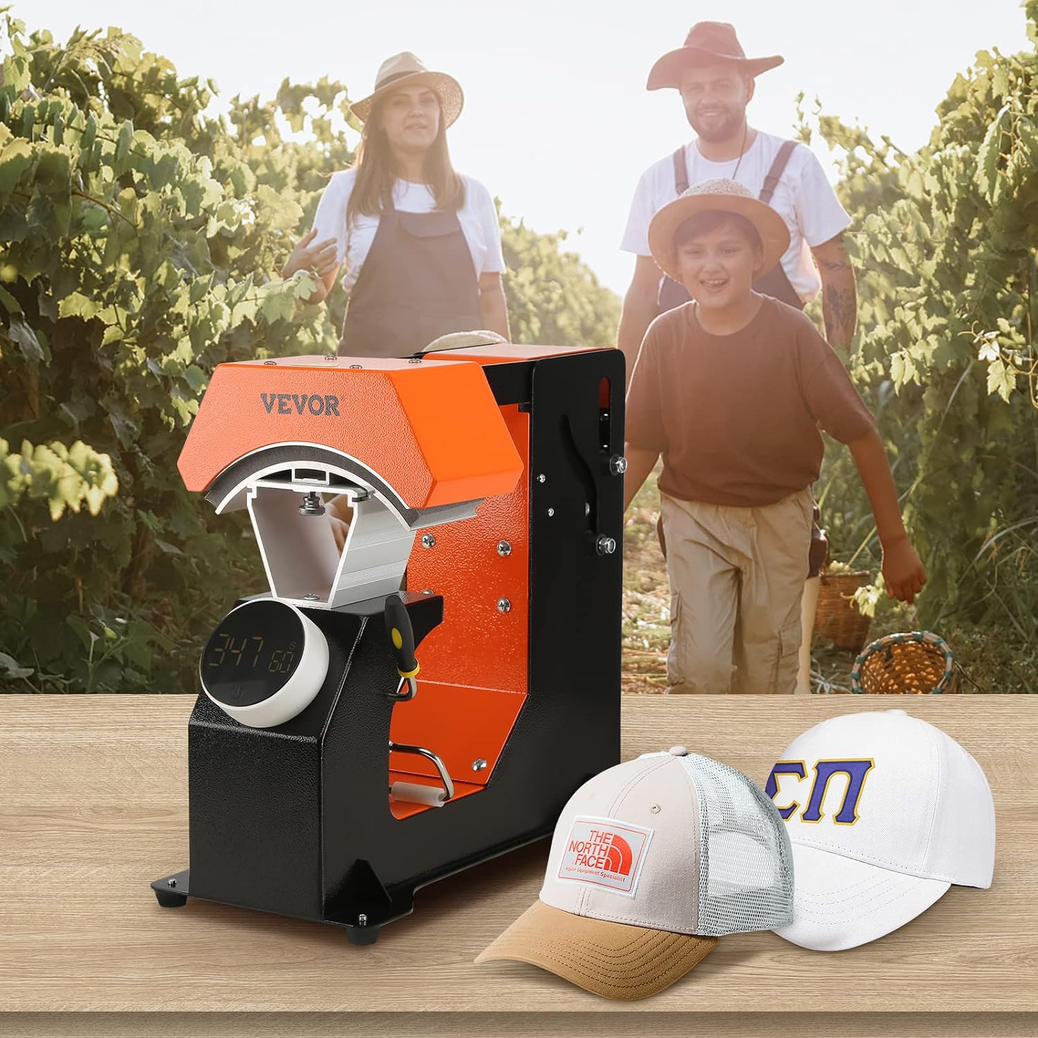 VEVOR Máquina de prensa de calor para sombreros, prensa de calor automática 3 en 1 con 3 placas intercambiables (6.6 x 3.9, 6.6 x 3 y 6.1 x 2.75),