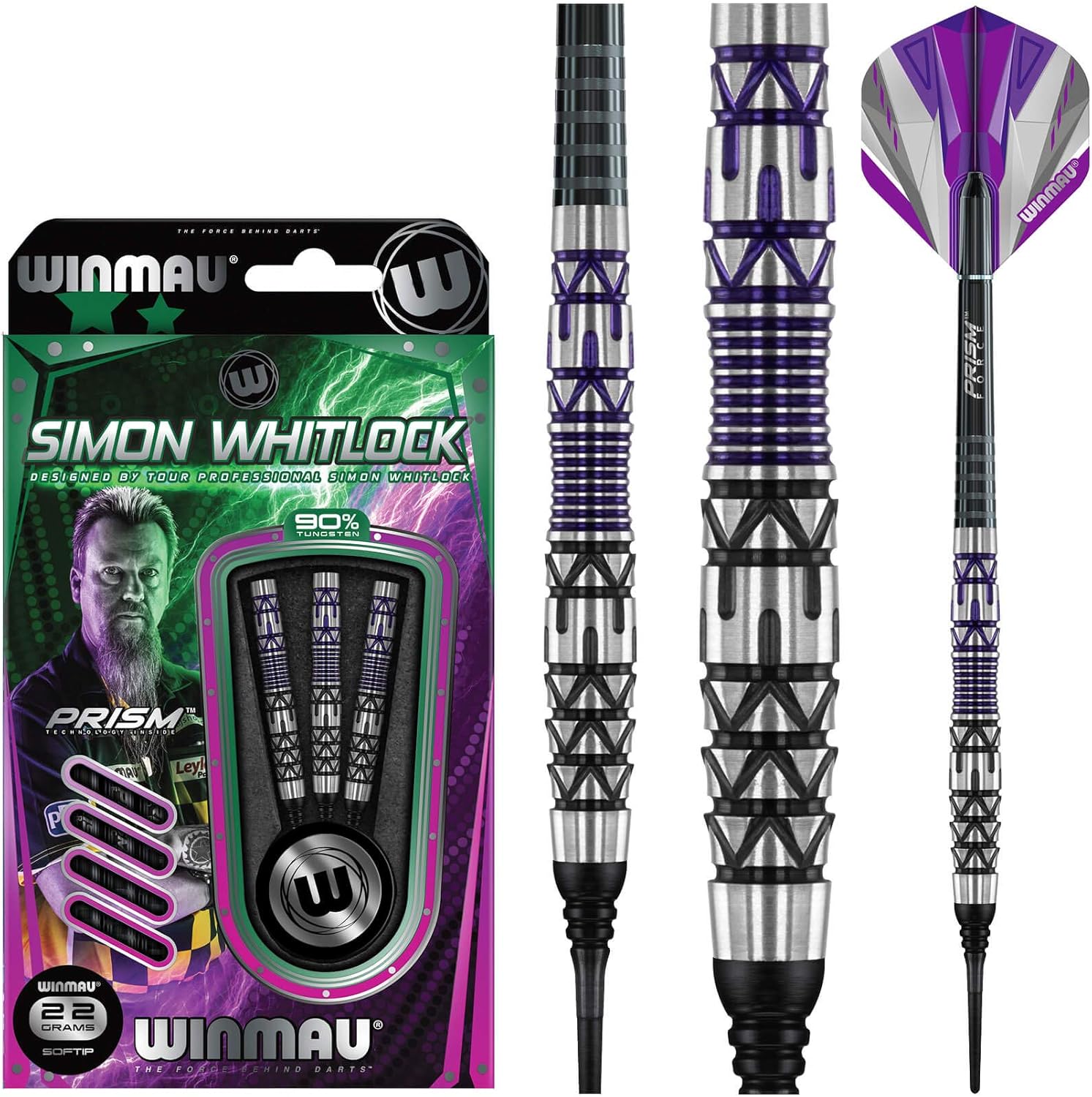 Winmau Simon Whitlock Dynamic Special Edition – Juego de dardos de tungsteno con vuelos y tallos (ejes)