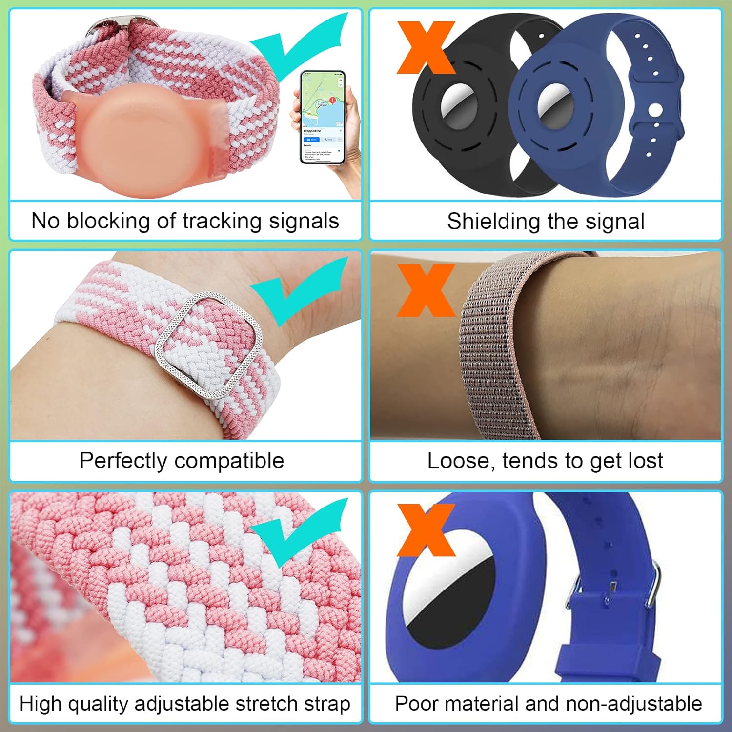 Yizhet Pulsera compatible con Airtag, pulsera ajustable para Airtag, correa de reloj Airtag suave para niños, adolescentes y ancianos