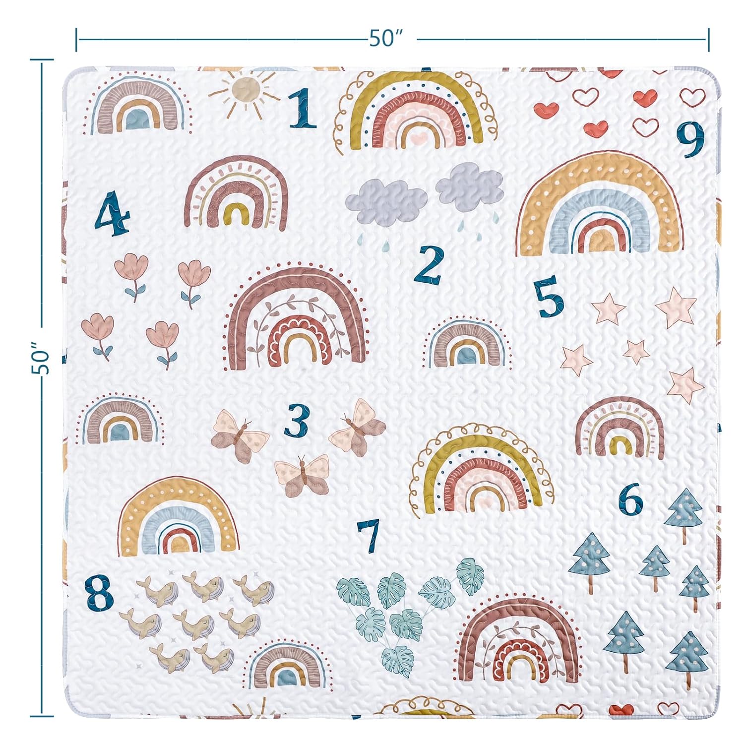 Tapete de juego bohemio arcoíris de 50 x 50 pulgadas para corralito, lavable y portátil, tapete de juego para bebé, antideslizante, plegable, tapete