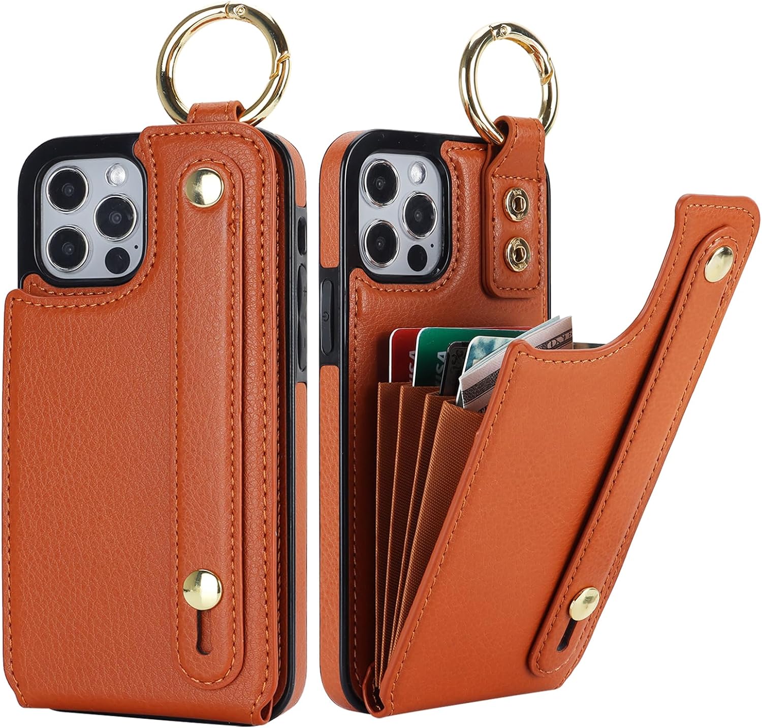 Folosu Funda tipo cartera para iPhone 1212 Pro con soporte para tarjetas, correa de mano para la muñeca, soporte de bucle, bloqueo RFID, anillo de