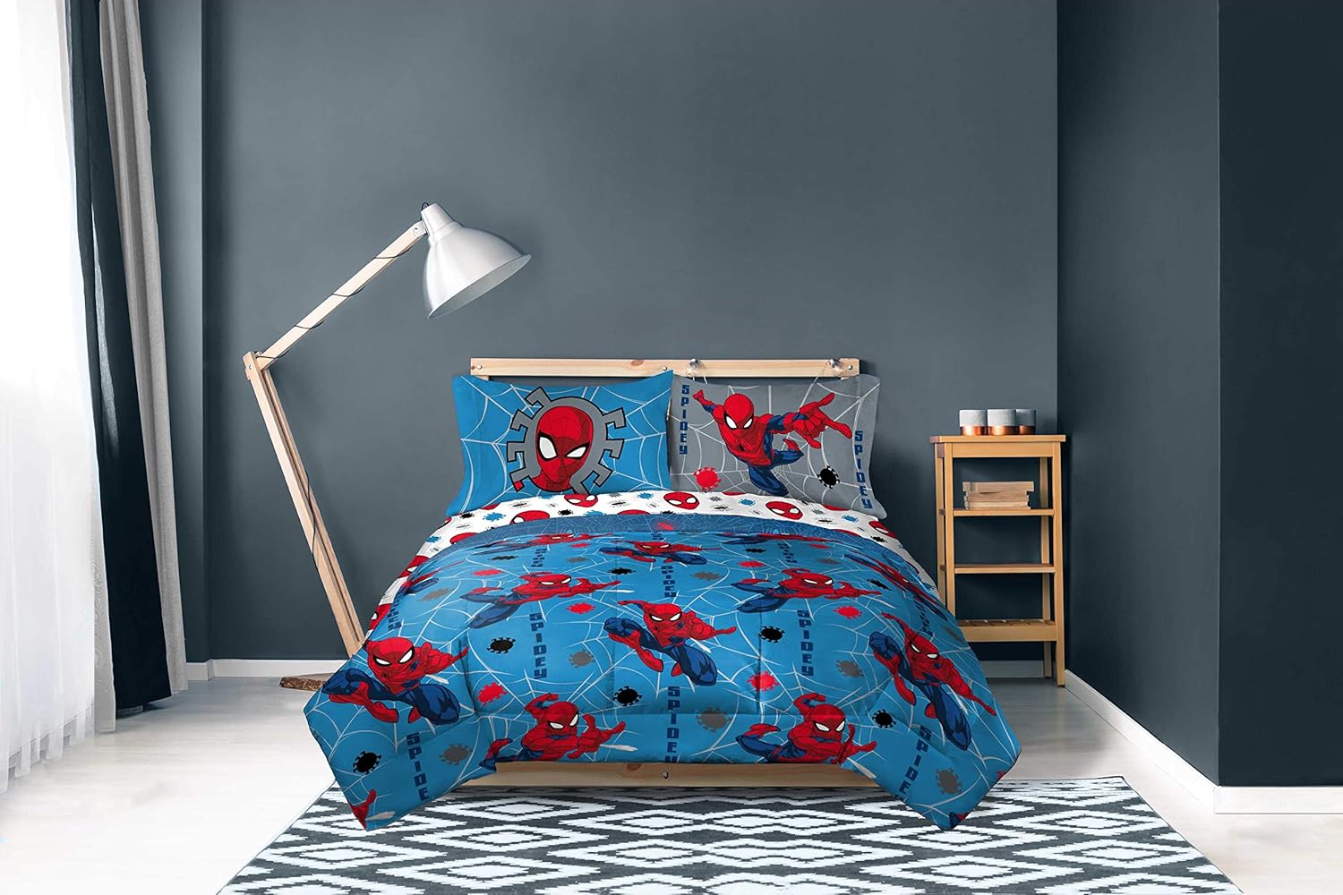 Jay Franco Spiderman Burst and Spidey Faces – Juego de ropa de cama matrimonial de 10 piezas