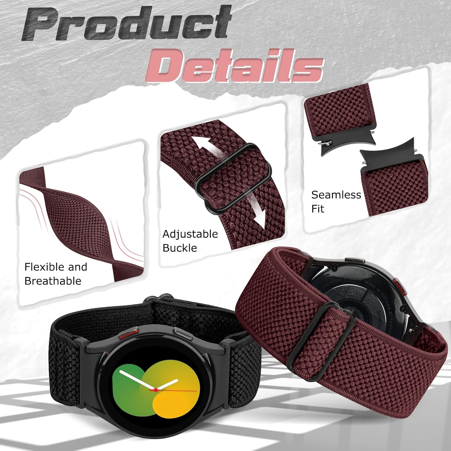 Correas elásticas de reloj compatibles con Samsung Galaxy Watch 654 de 1.575 pulgadas, 1.732 pulgadas, Galaxy Watch 6 Classic de 1.732 pulgadas,