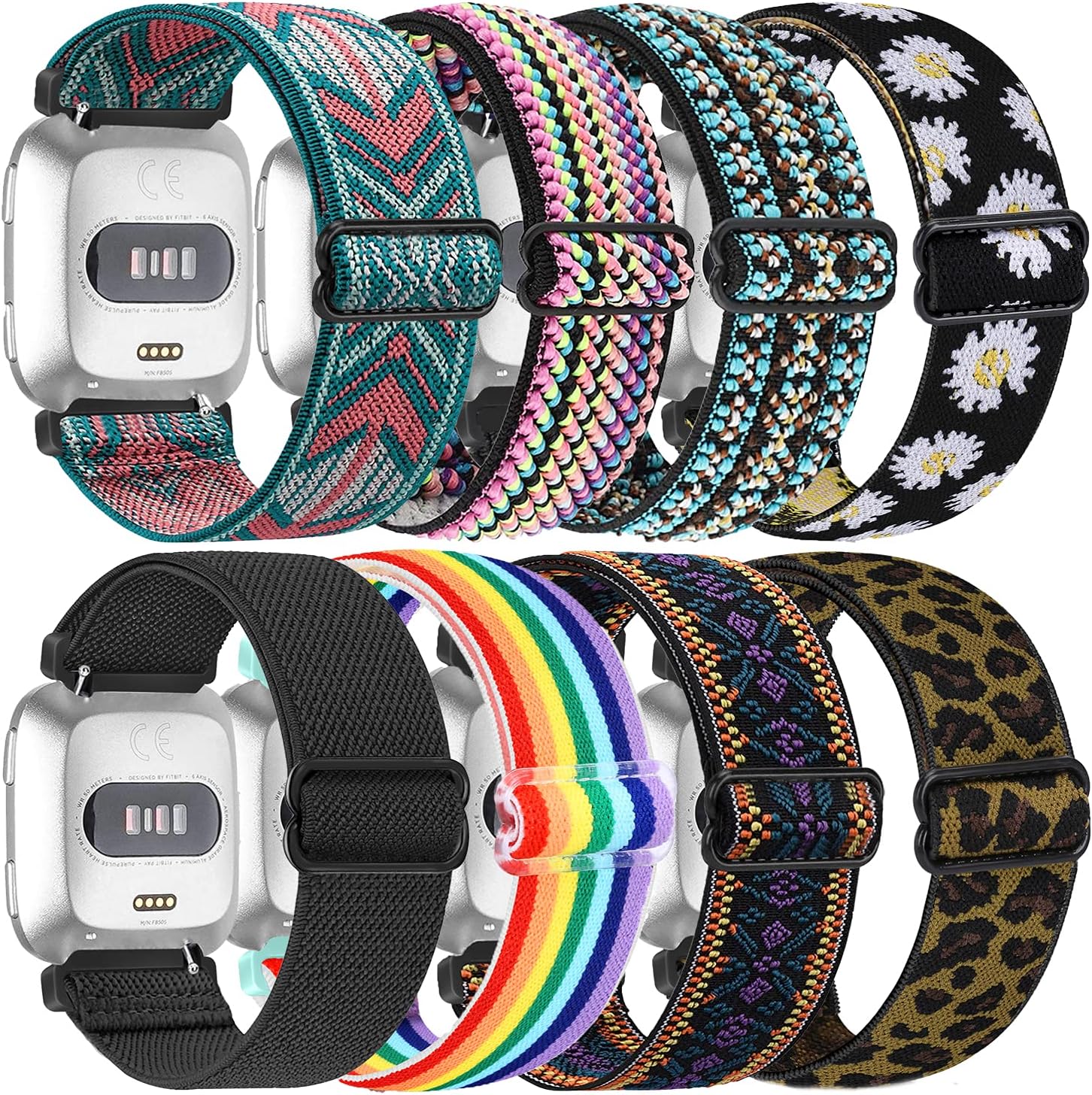 Paquete de 8 bandas elásticas compatibles con Fitbit Versa 2  Versa  Versa Lite  Versa SE para mujeres y hombres, correas de repuesto de tela de