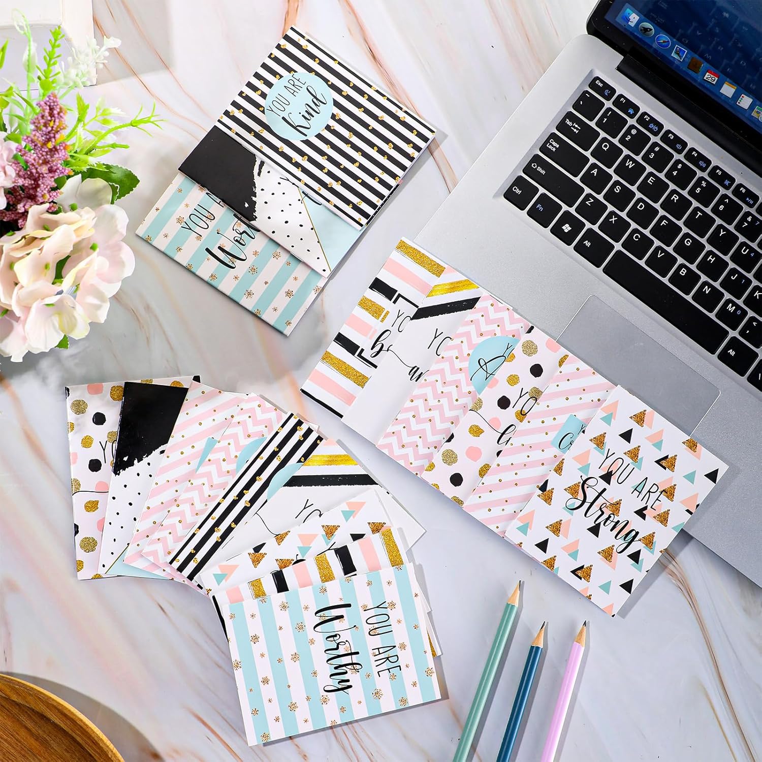 Sherr 36 blocs de notas inspiradores con texto en inglés “You Are Loved Party”, mini diario motivacional, con líneas y puntos con purpurina, bloc de