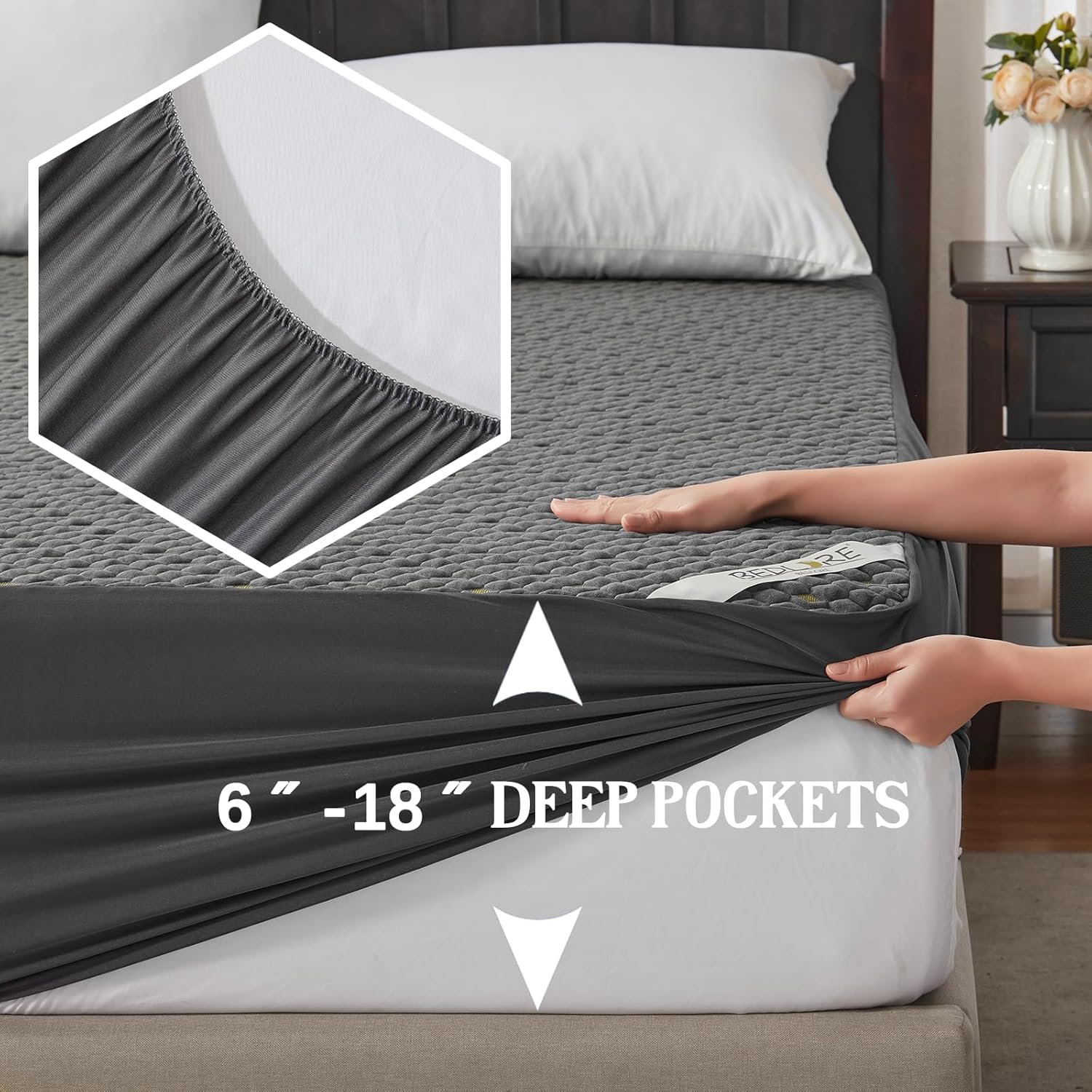 Protector de colchón impermeable, protector de colchón tamaño Queen ajustado de 8 a 21 pulgadas de profundidad, tela de aire 3D transpirable, funda