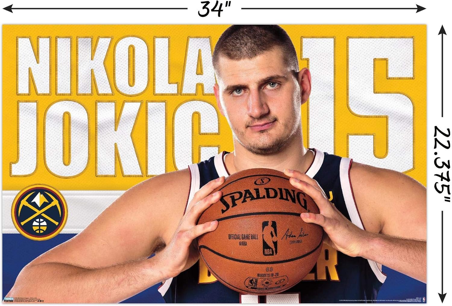 Trends International NBA Denver Nuggets – Póster de pared Nikola Jokic 19, 22.375 x 34 pulgadas, versión sin marco