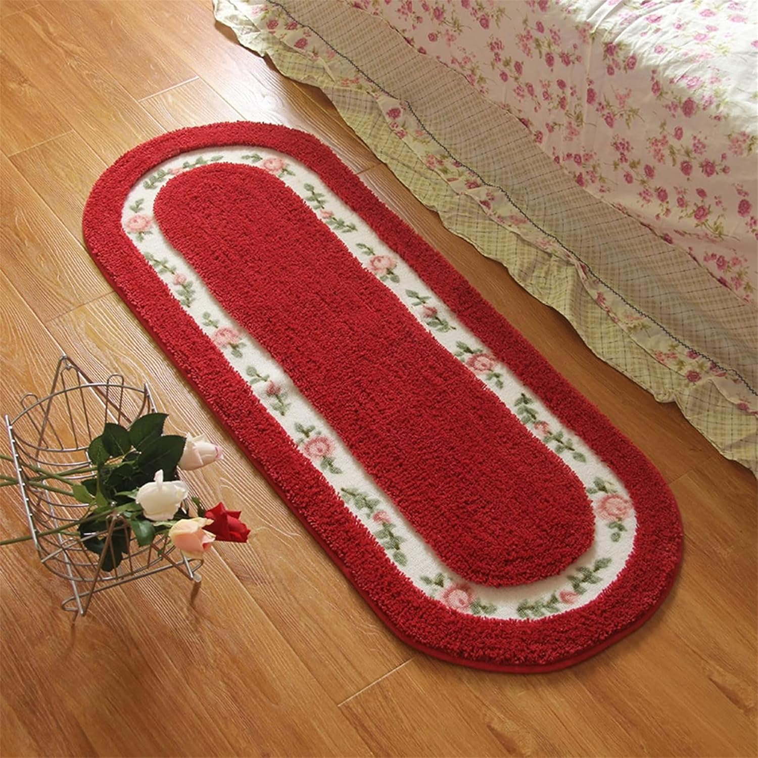 Alfombra de baño con diseño floral rojo para baño, alfombra de baño con flores, alfombra de bañera floral, alfombra de baño floral, alfombra de