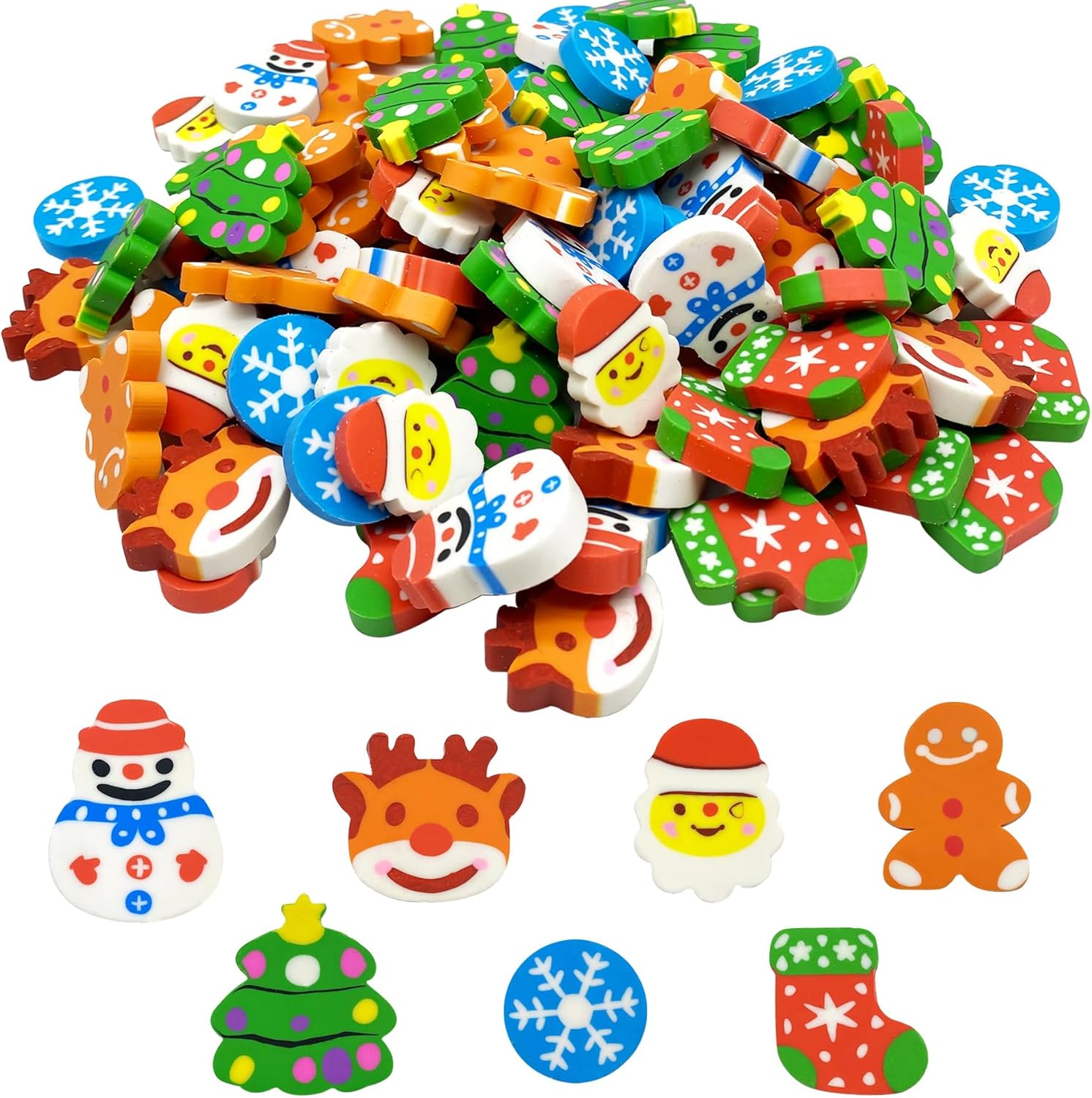 ZAKVOOR 50 borradores grandes de Navidad a granel para aula, recuerdo de fiesta, relleno de regalos, recompensa de trabajo escolar en casa