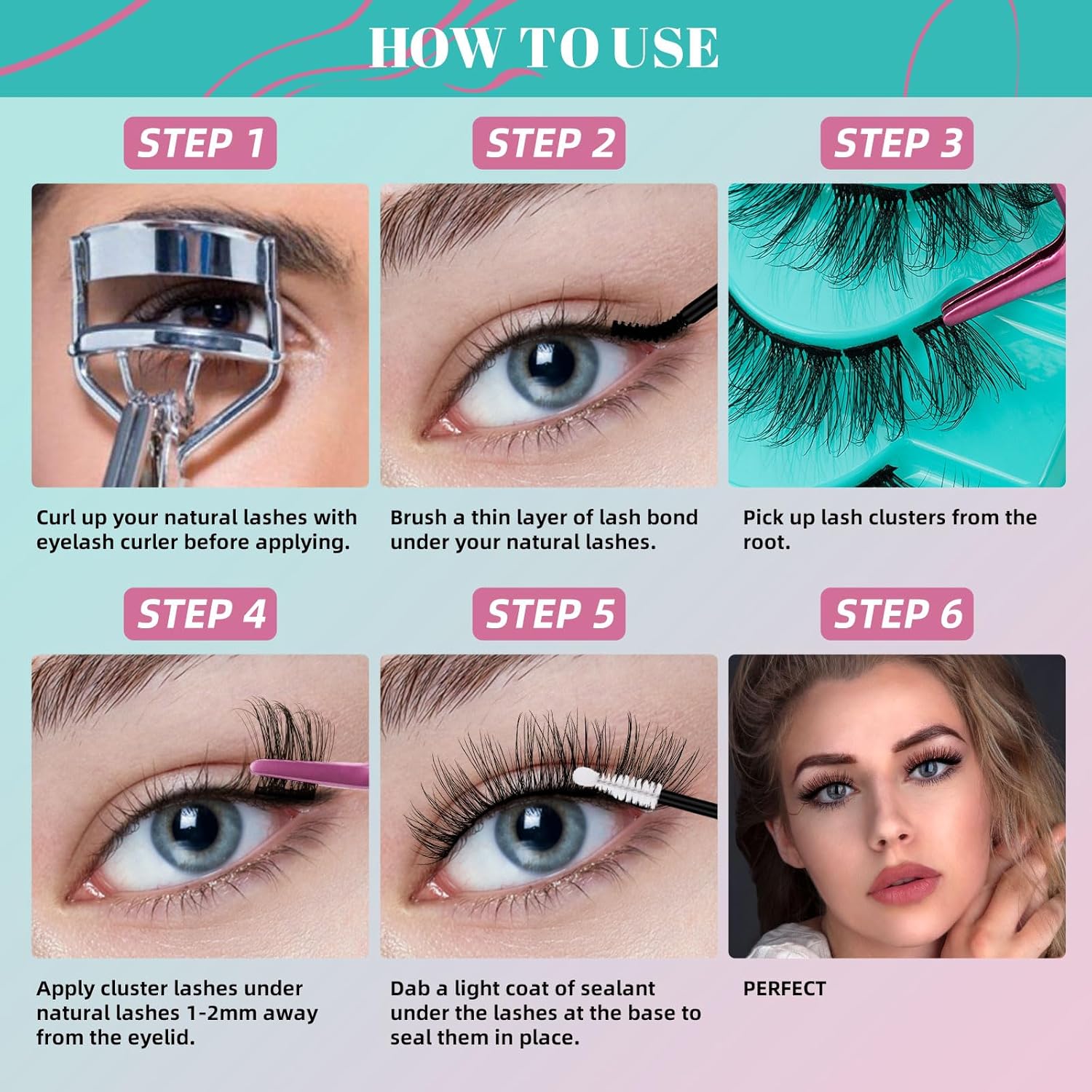 10 pares de pestañas en racimo de pestañas 3D, rizadas en D, extensiones de pestañas individuales naturales en racimo de pestañas postizas en racimo