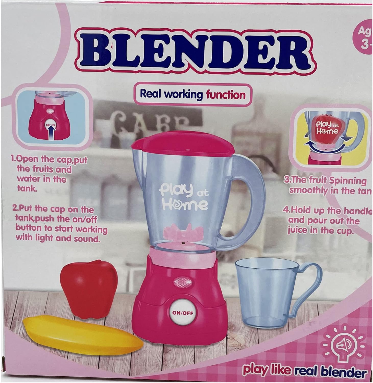 RBN Play at Home First Kitchen Appliances Toy – Juego de cocina gourmet para niños con luces y sonidos (licuadora de jugo), color rosa