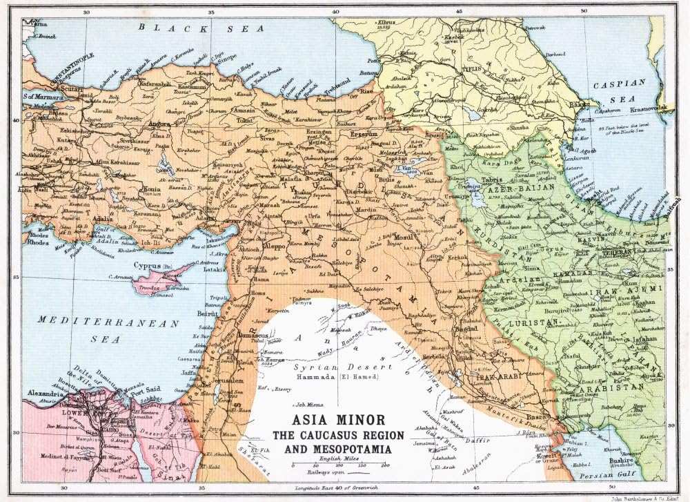 Posterazzi Mapa De Asia Menor Y Región Del Cáucaso Y Mesopotamia Al Comienzo De La Primera Guerra Mundial Una Historia Volumen Iii Publicado 1916.