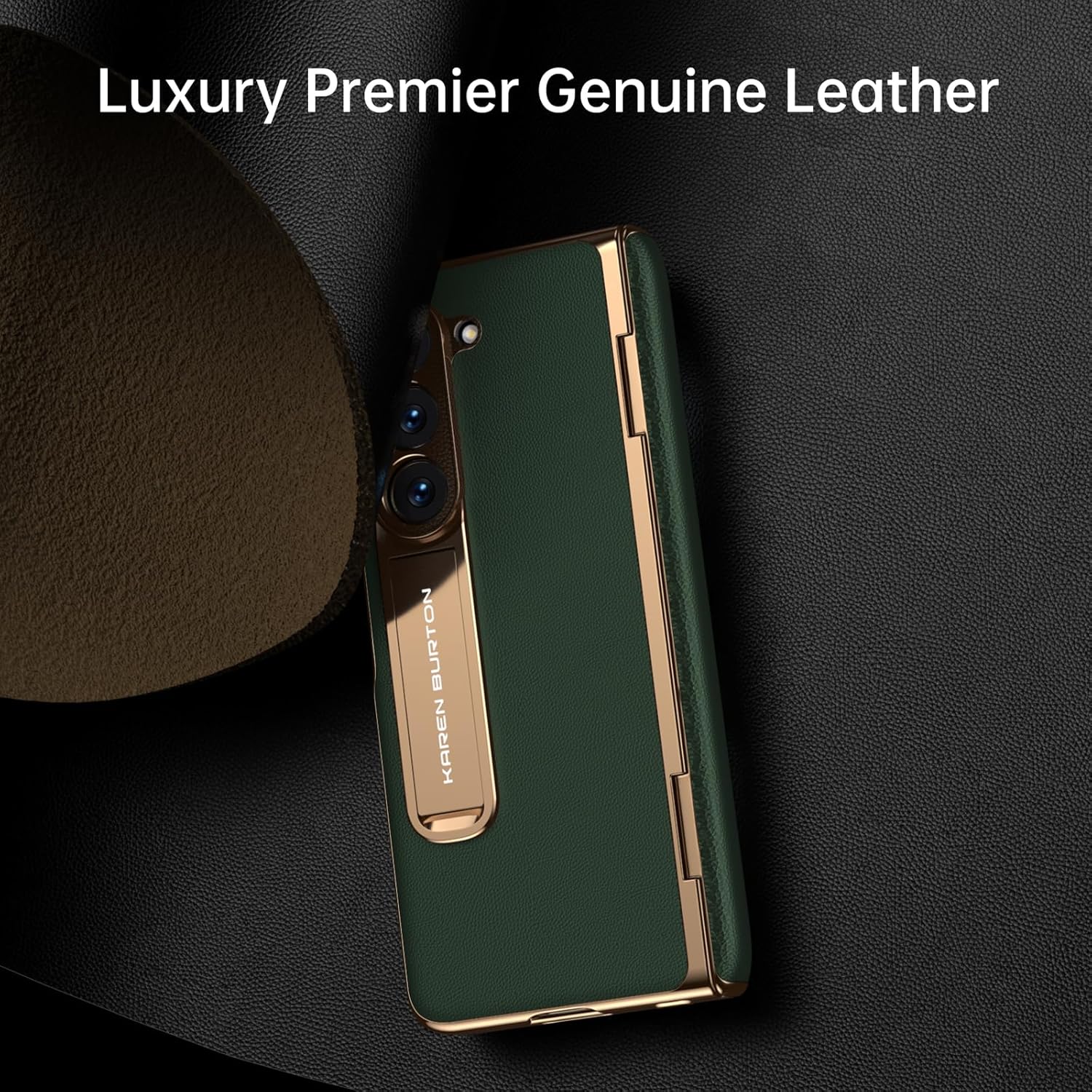 Funda para teléfono Samsung Galaxy Z Fold 5, piel auténtica de lujo, protección de bisagra de cuerpo completo, protector de pantalla integrado,