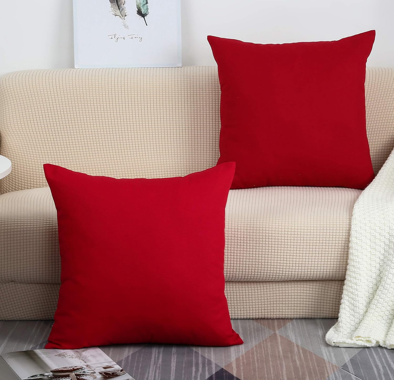 TangDepot – Funda de almohada hecha a mano 100% lona de algodón, Algodón, Rojo (Christmas Red)