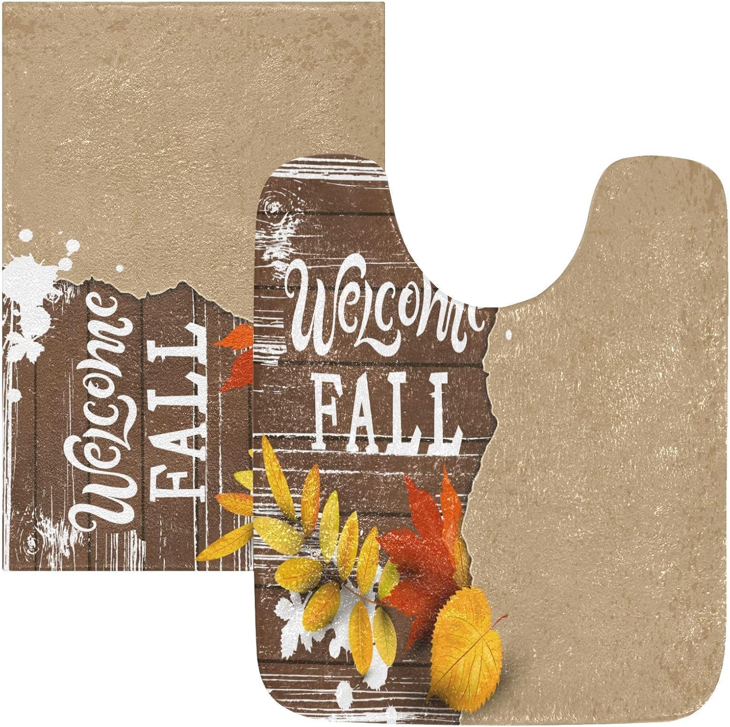 Bathroom Rugs Sets 2 Piece 24×16+24×20 Inch,Soft U-Shaped Contour Toilet Rug Welcome Fall Non-Slip Absorbent Bath Floor Mat Carpet Set Water