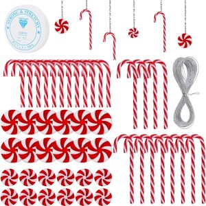 48 adornos colgantes de bastón de caramelo de Navidad, guirnalda de remolinos de caramelo, decoraciones de árbol de Navidad, bastón de caramelo de 48 adornos colgantes de bastón de caramelo de Navidad, guirnalda de remolinos de caramelo, decoraciones de árbol de Navidad, bastón de caramelo de