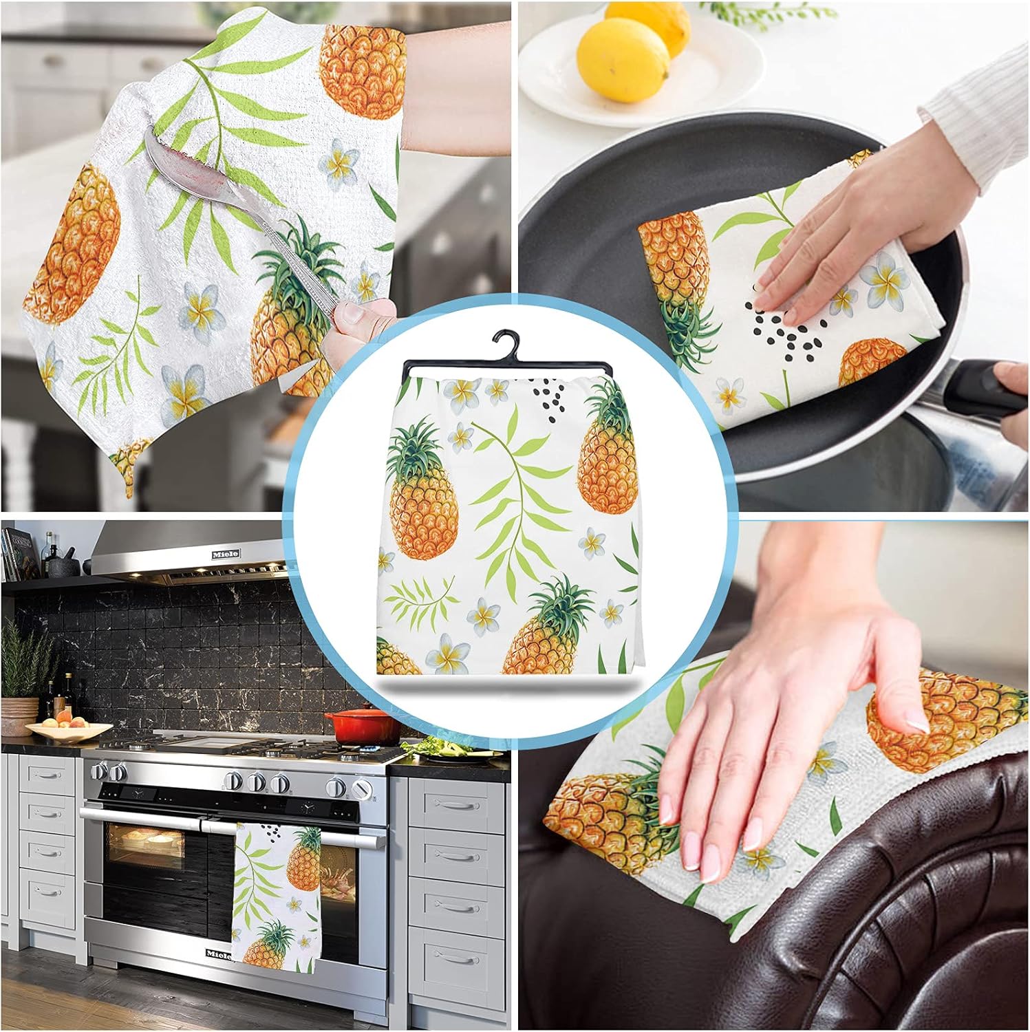 Paquete de 2 toallas de cocina y paños de cocina, plantas y piña plumeria de 18 x 28 pulgadas, toallas de mano absorbentes de secado rápido para